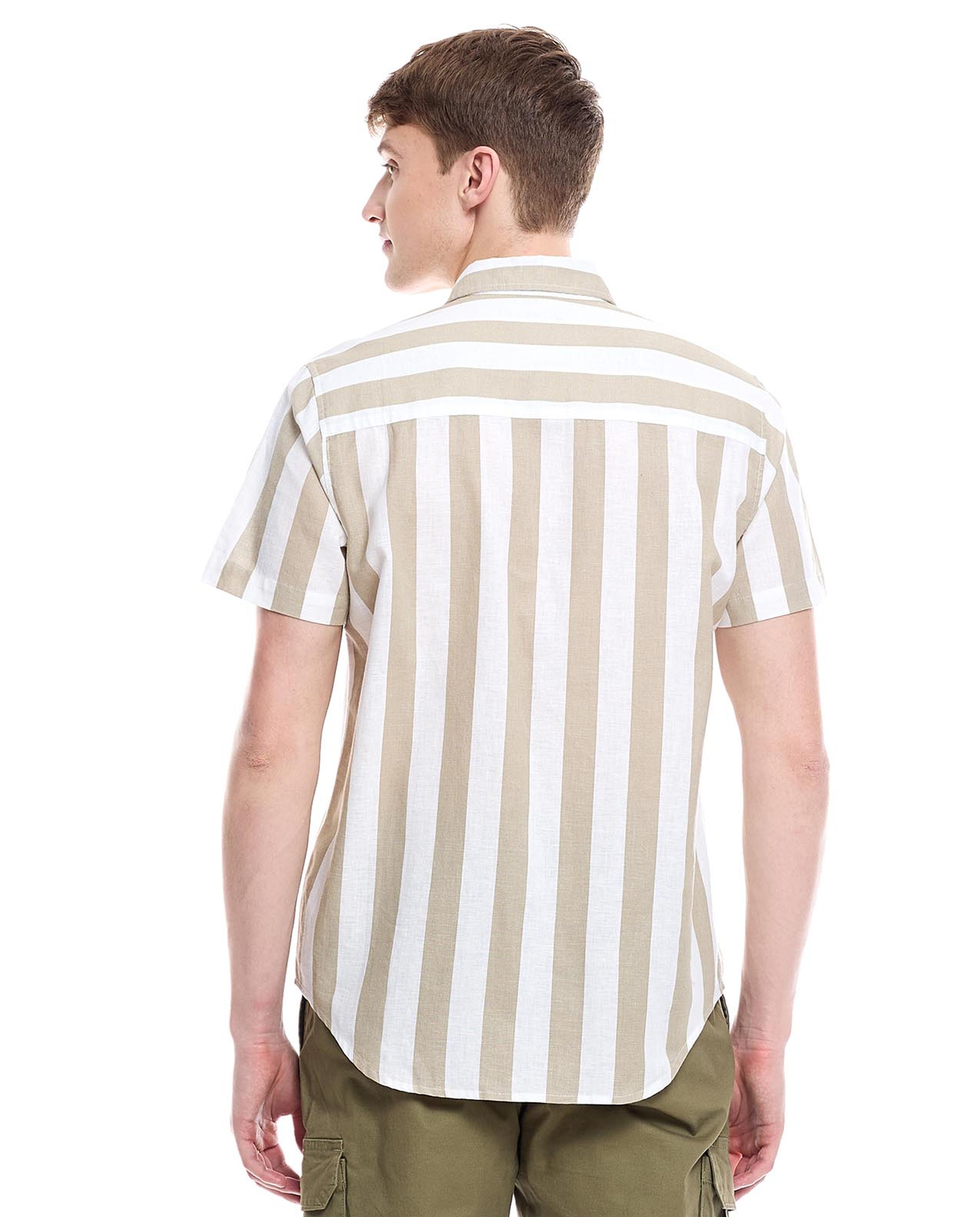 Striped Shirt with Classic Collar and Short Sleeves