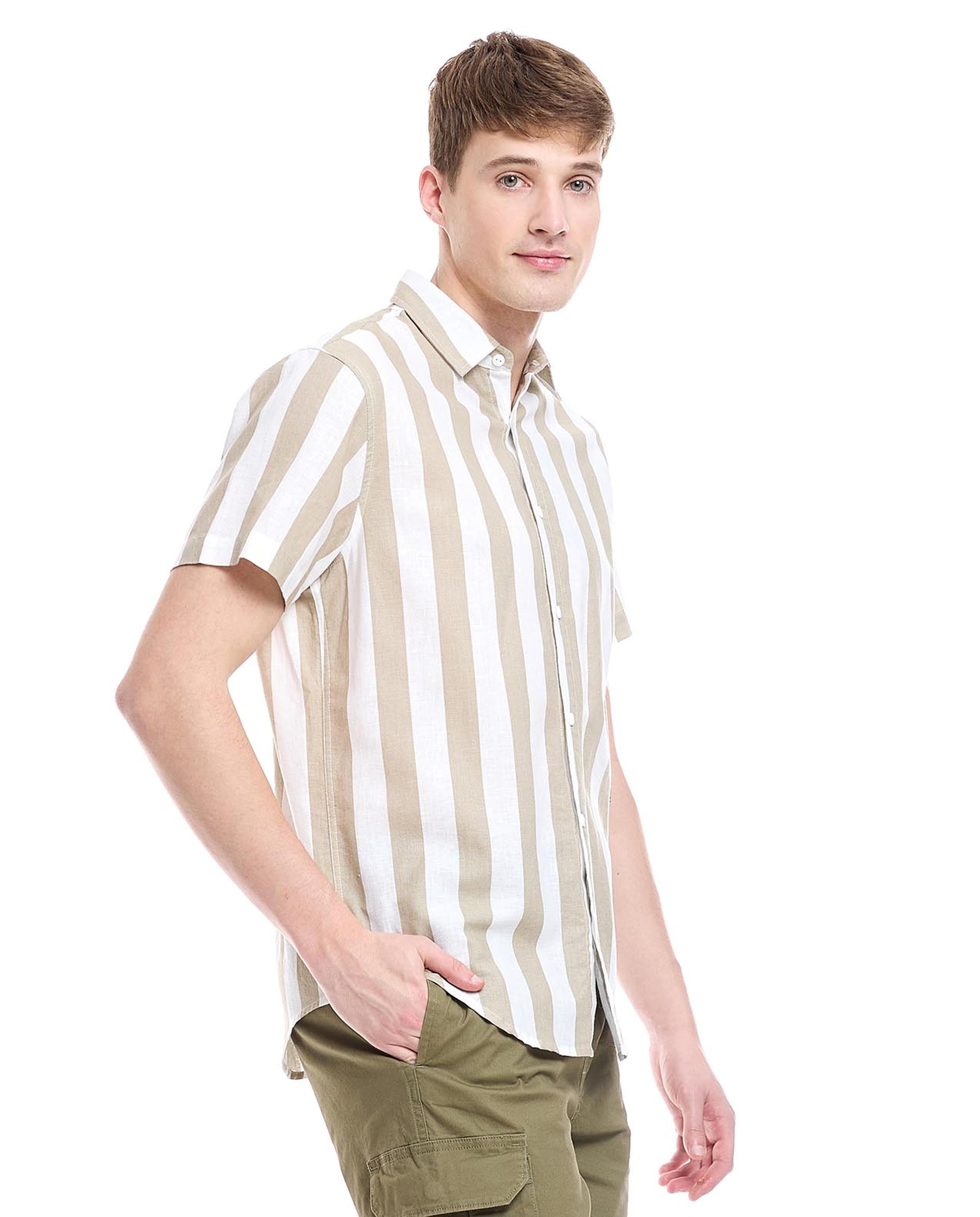 Striped Shirt with Classic Collar and Short Sleeves