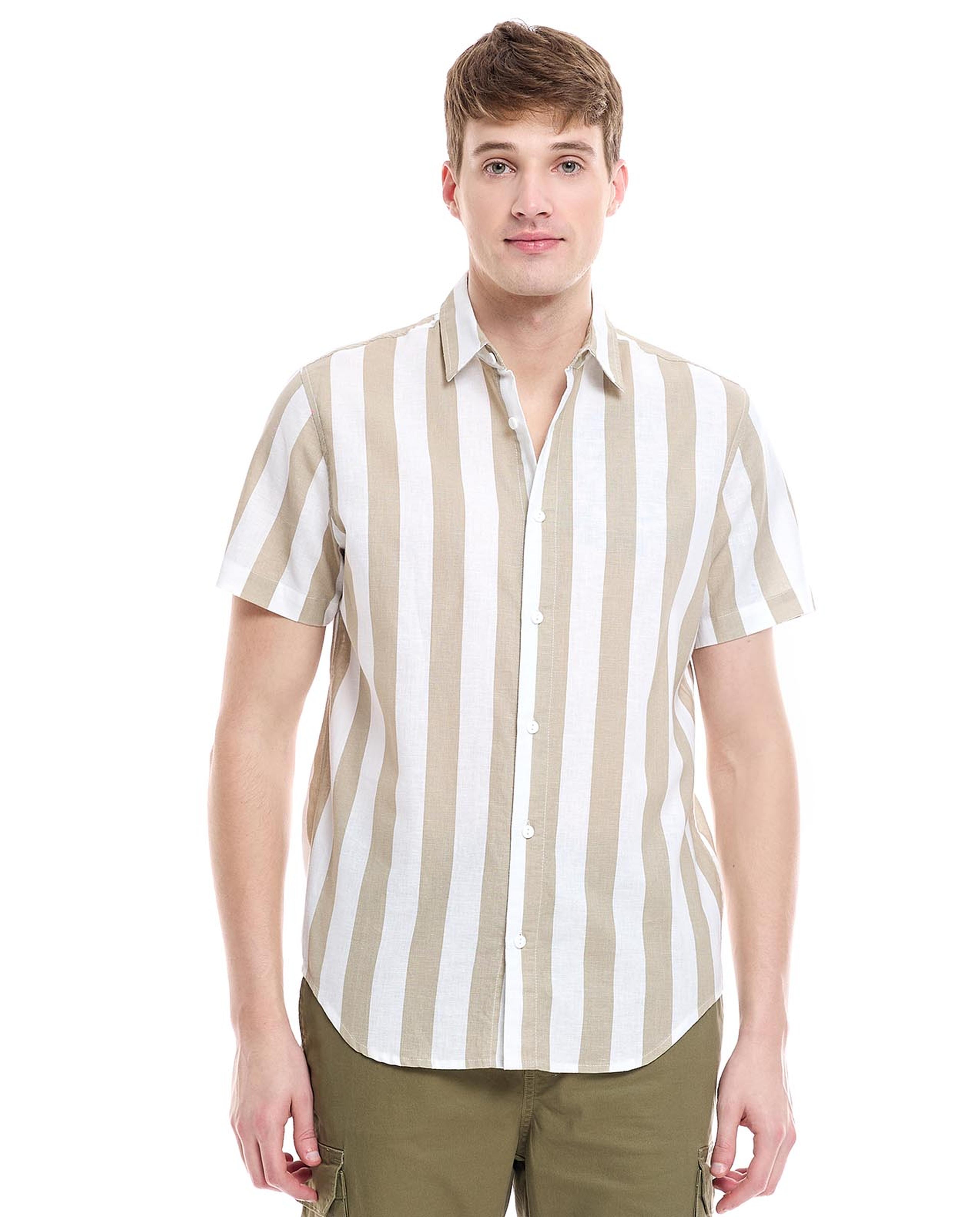 Striped Shirt with Classic Collar and Short Sleeves