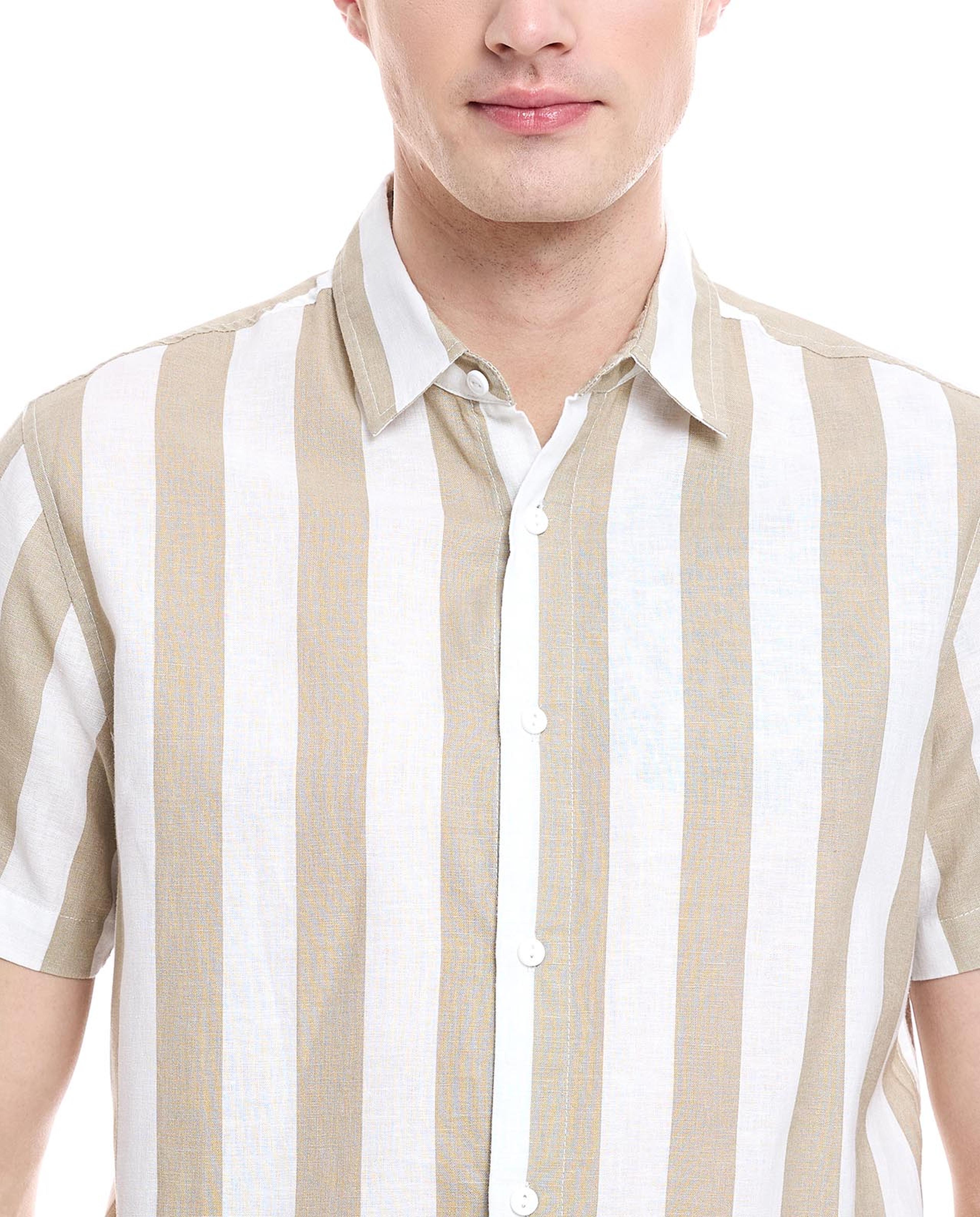 Striped Shirt with Classic Collar and Short Sleeves