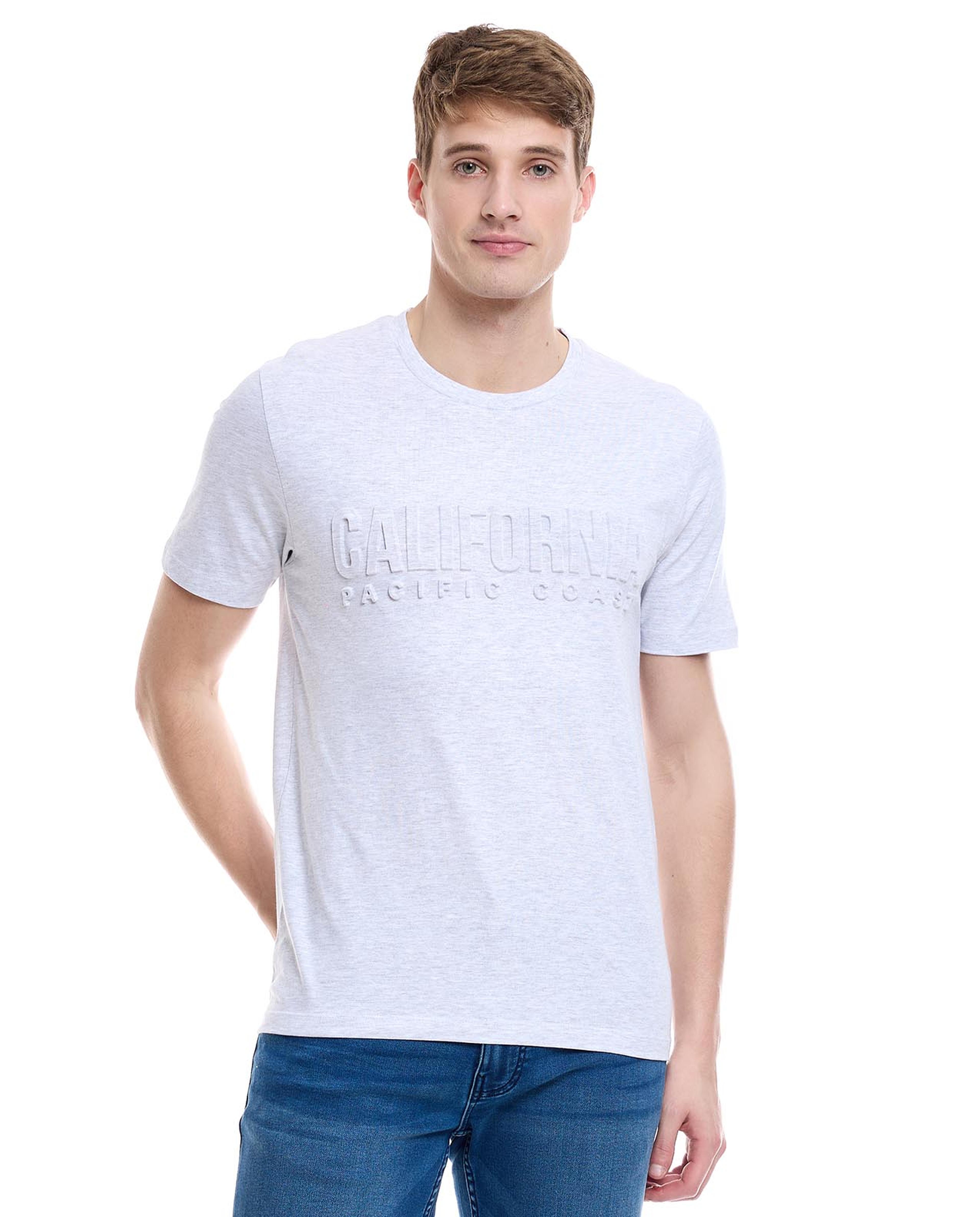 Embossed Detail T-Shirt with Crew Neck and Short Sleeves