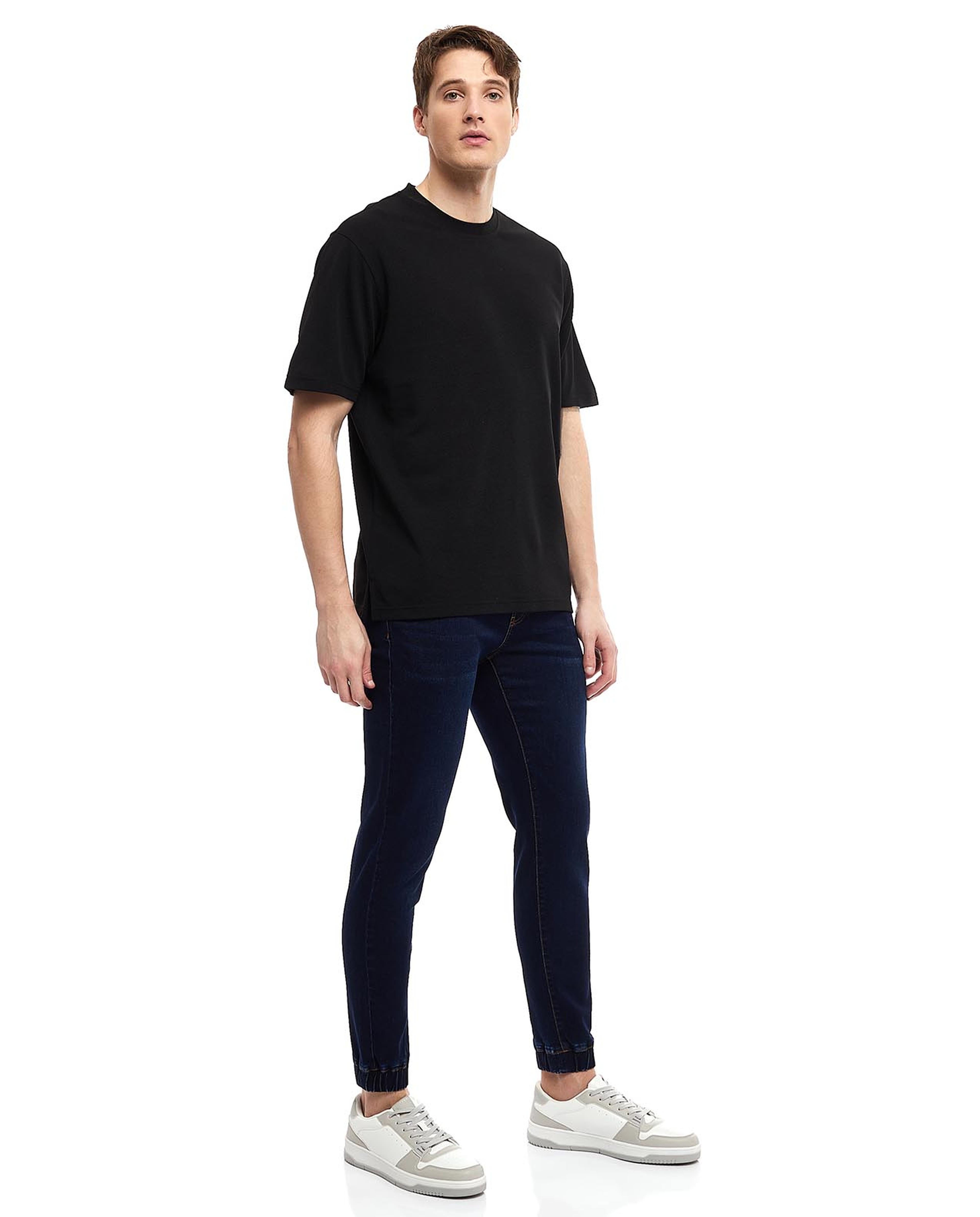 Washed Jogger Jeans with Drawstring Waist
