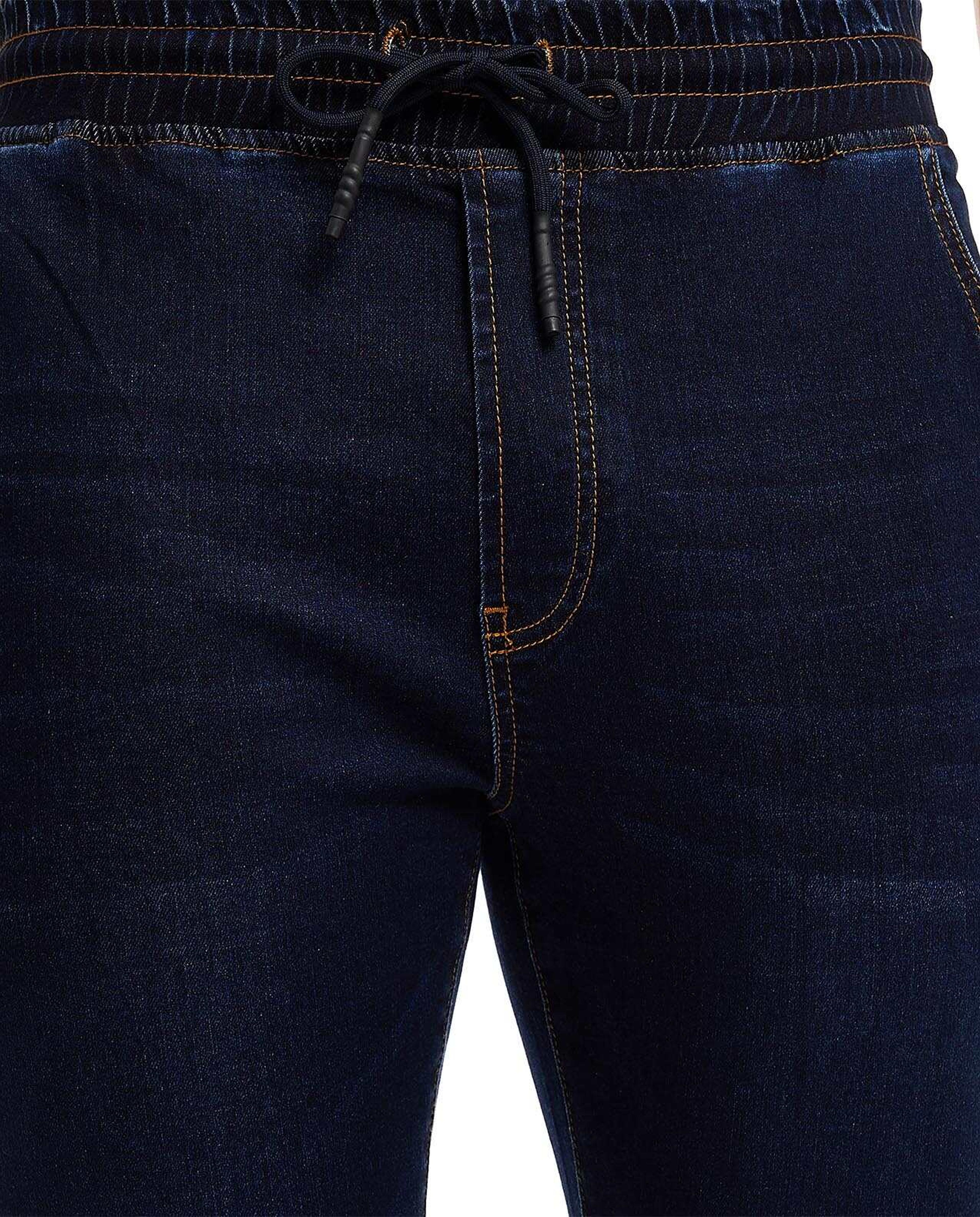 Washed Jogger Jeans with Drawstring Waist