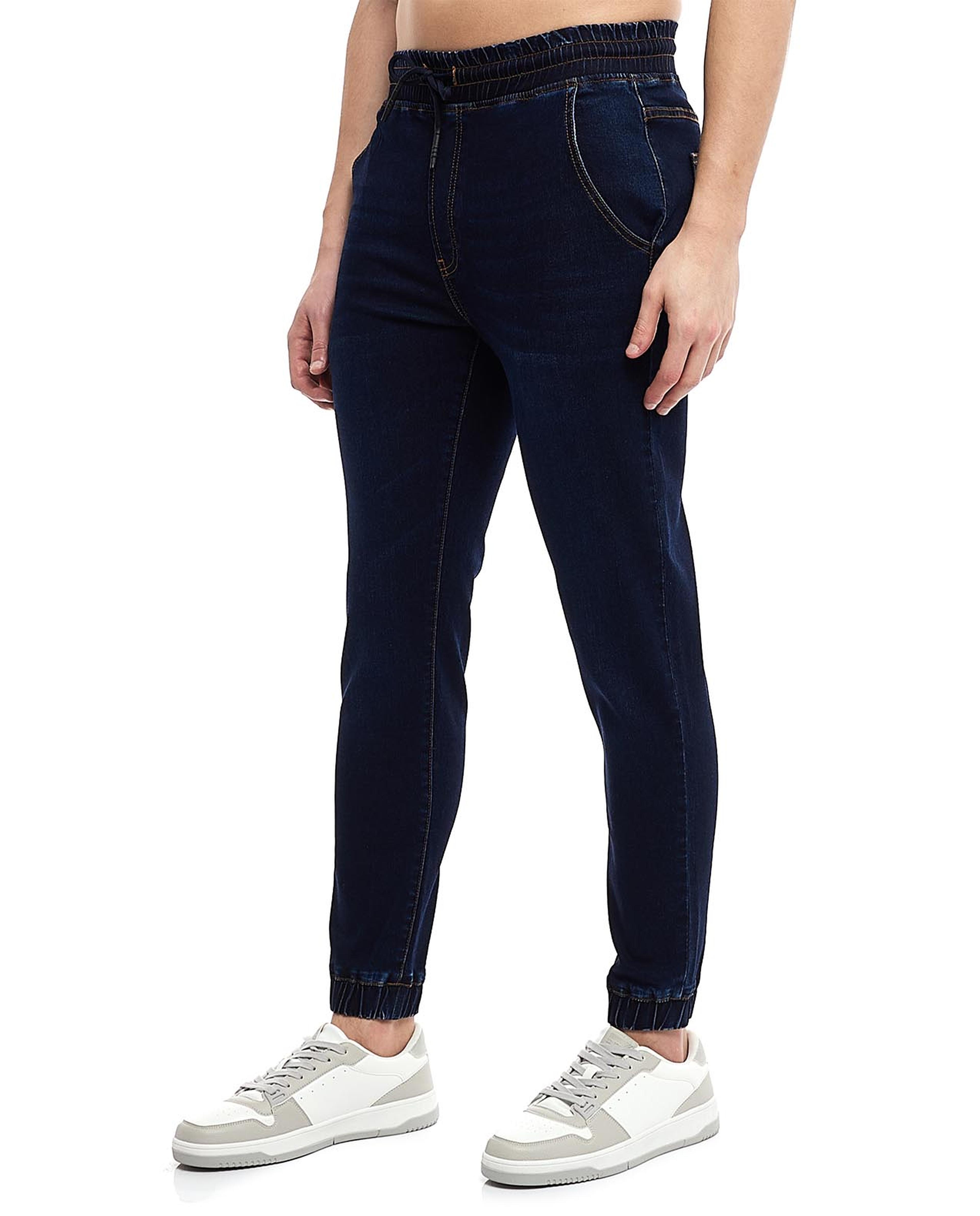 Washed Jogger Jeans with Drawstring Waist