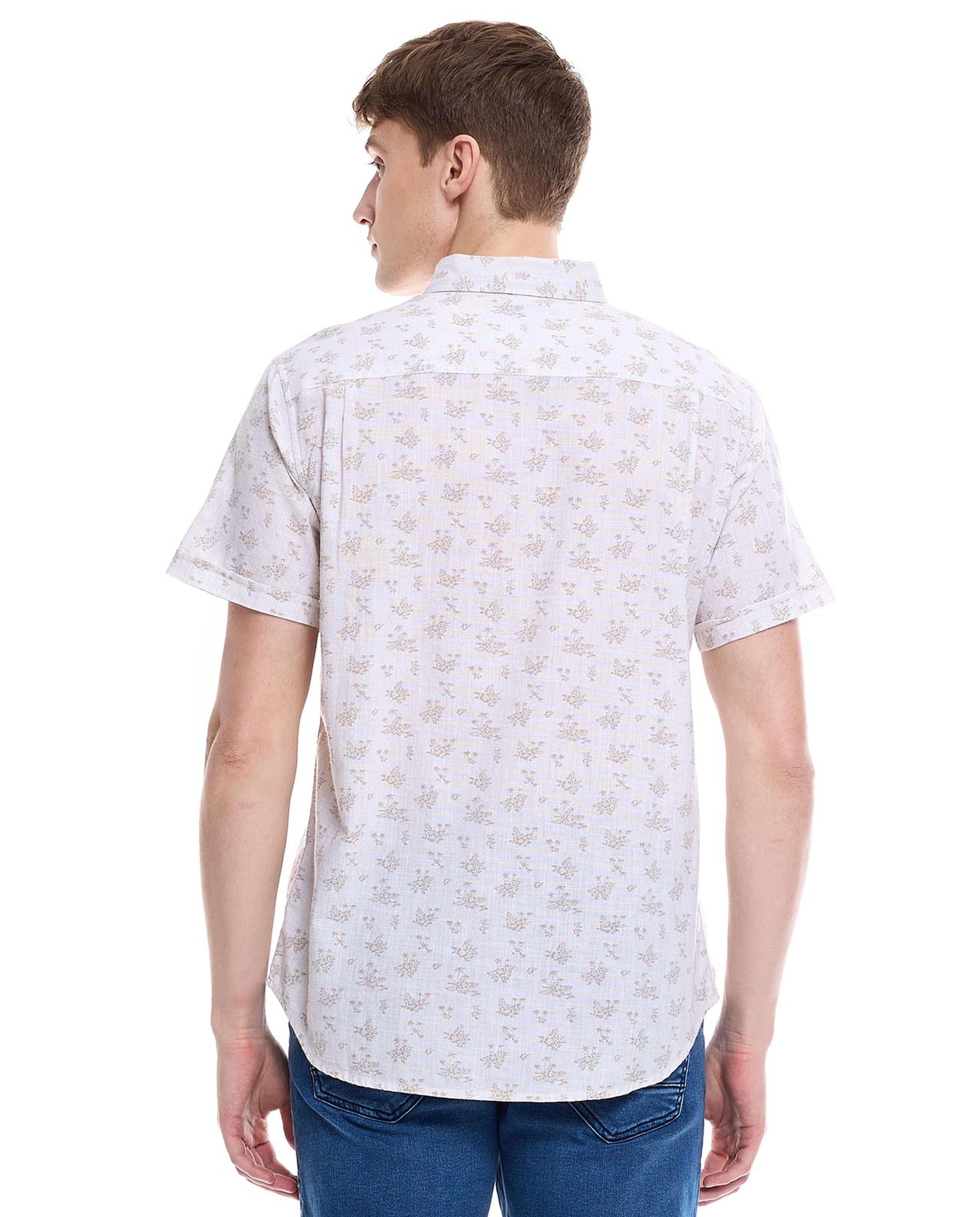 Floral Print Shirt with Button-Down Collar and Short Sleeves