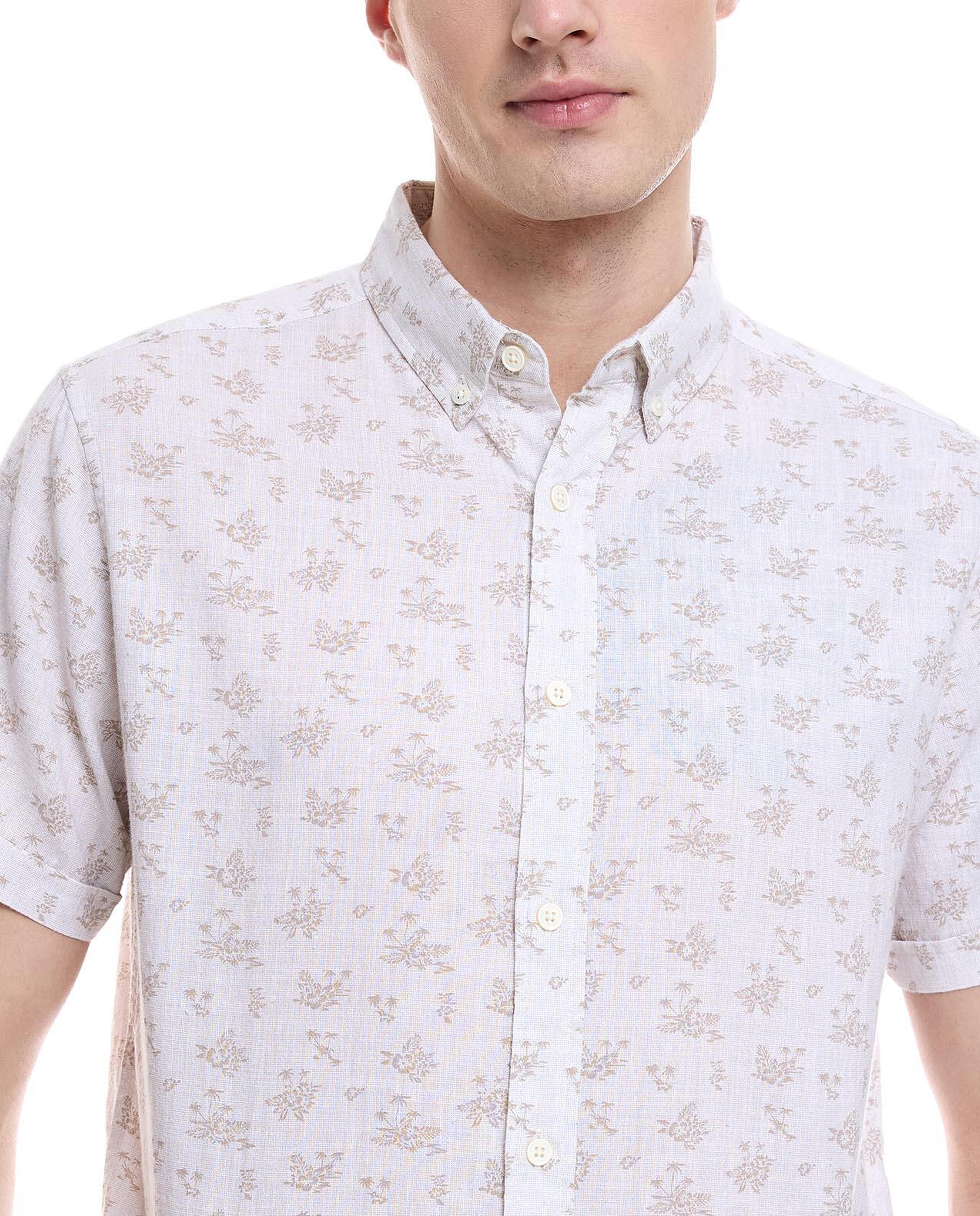Floral Print Shirt with Button-Down Collar and Short Sleeves