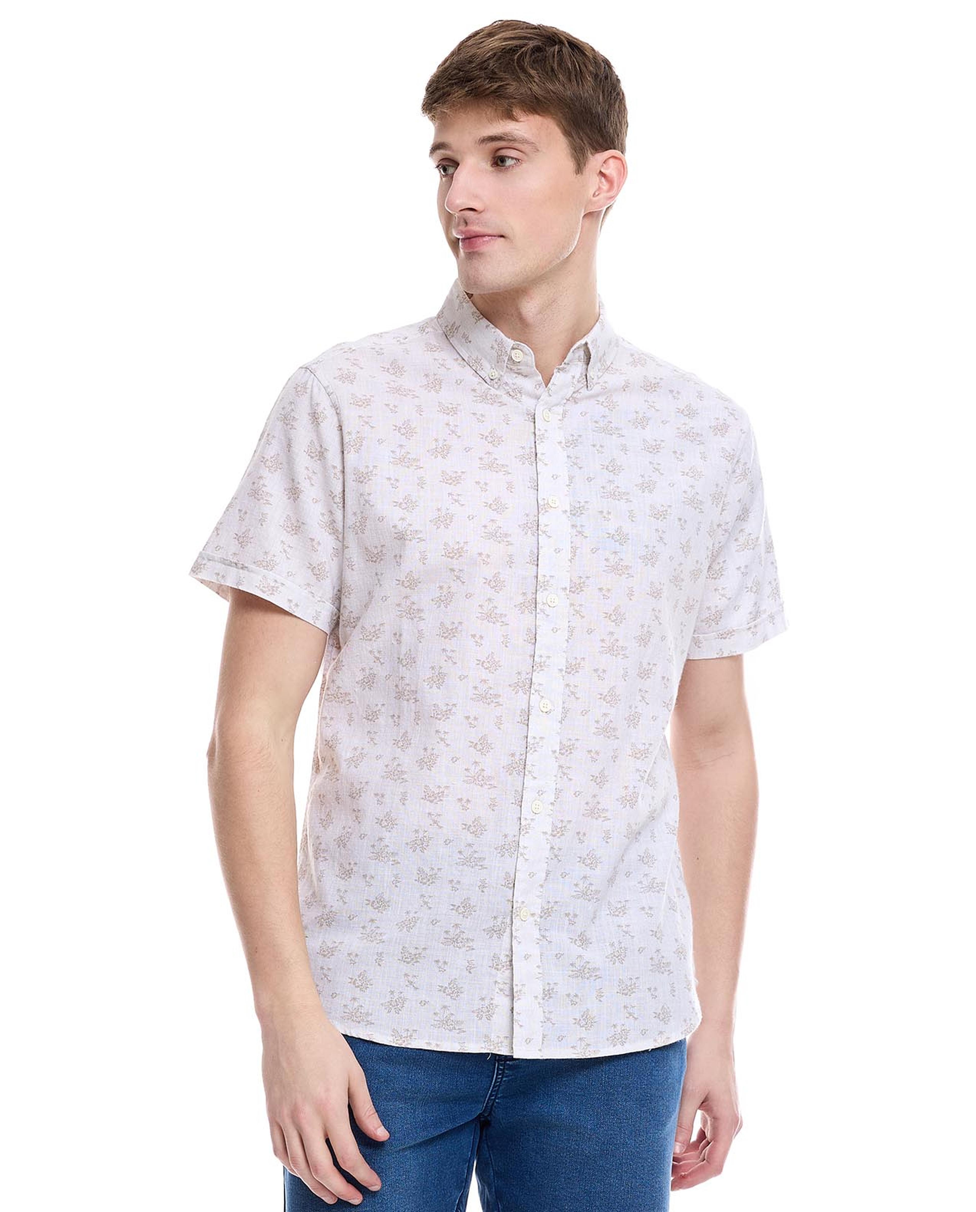 Floral Print Shirt with Button-Down Collar and Short Sleeves