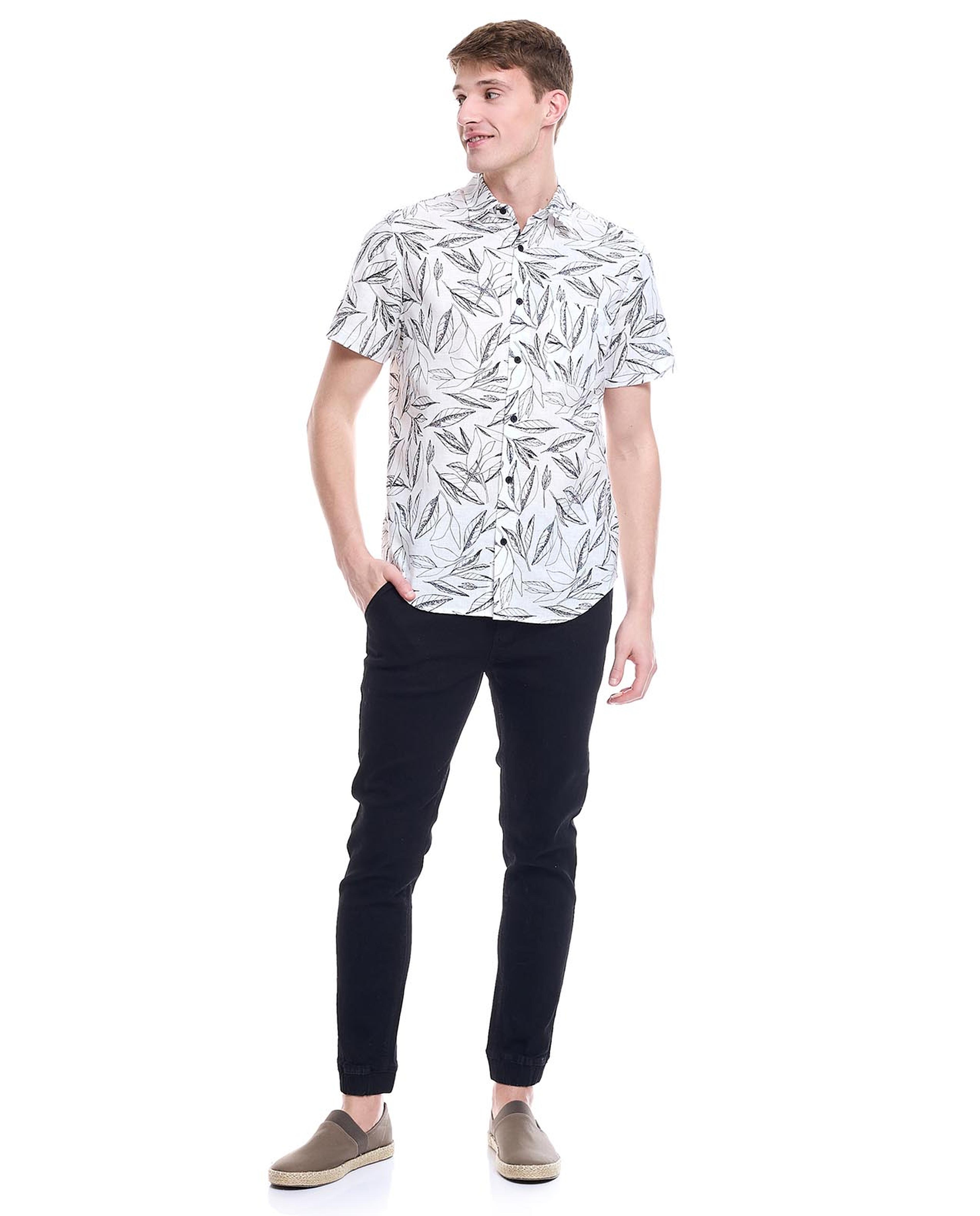 Striped Shirt with Classic Collar and Short Sleeves