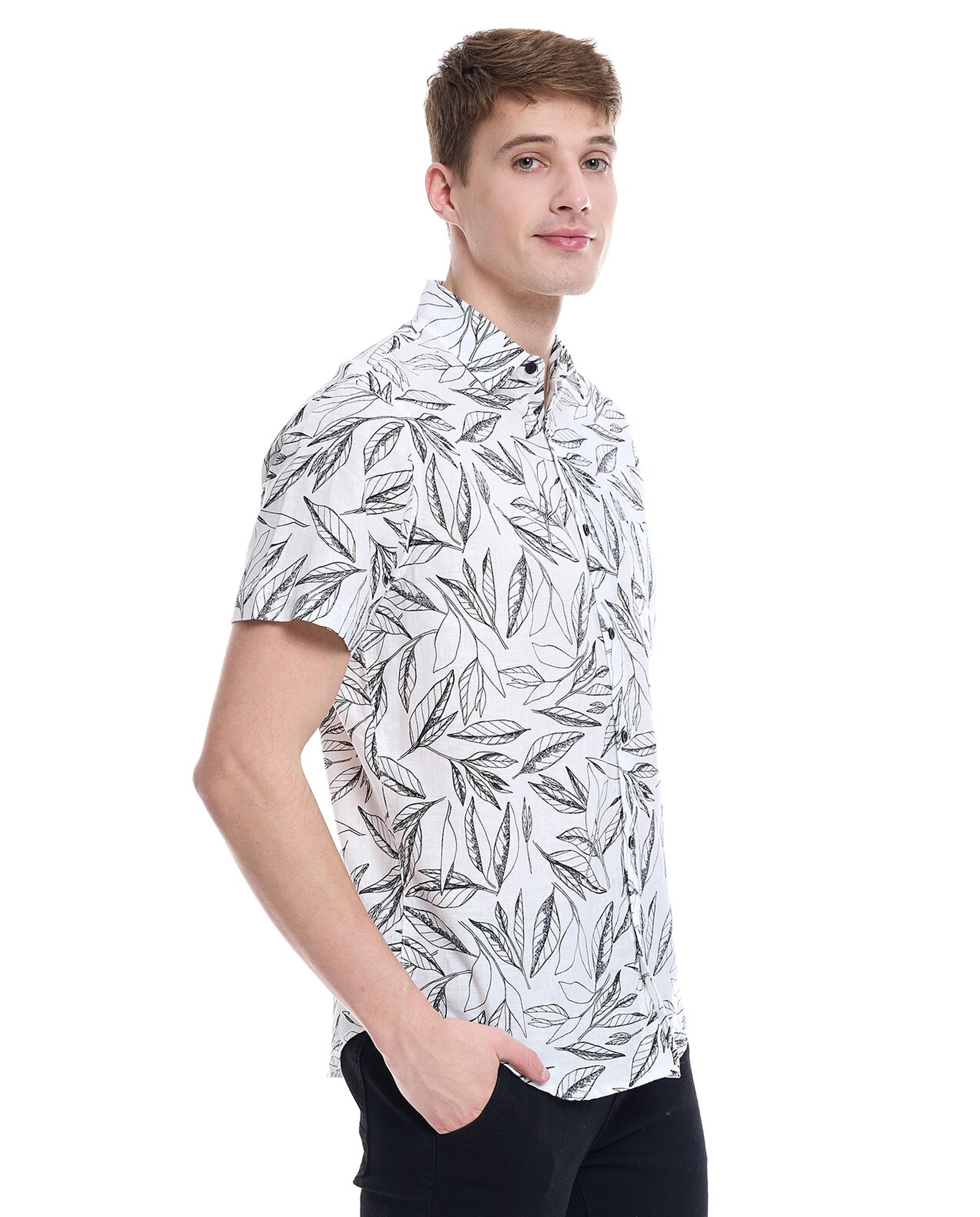 Striped Shirt with Classic Collar and Short Sleeves