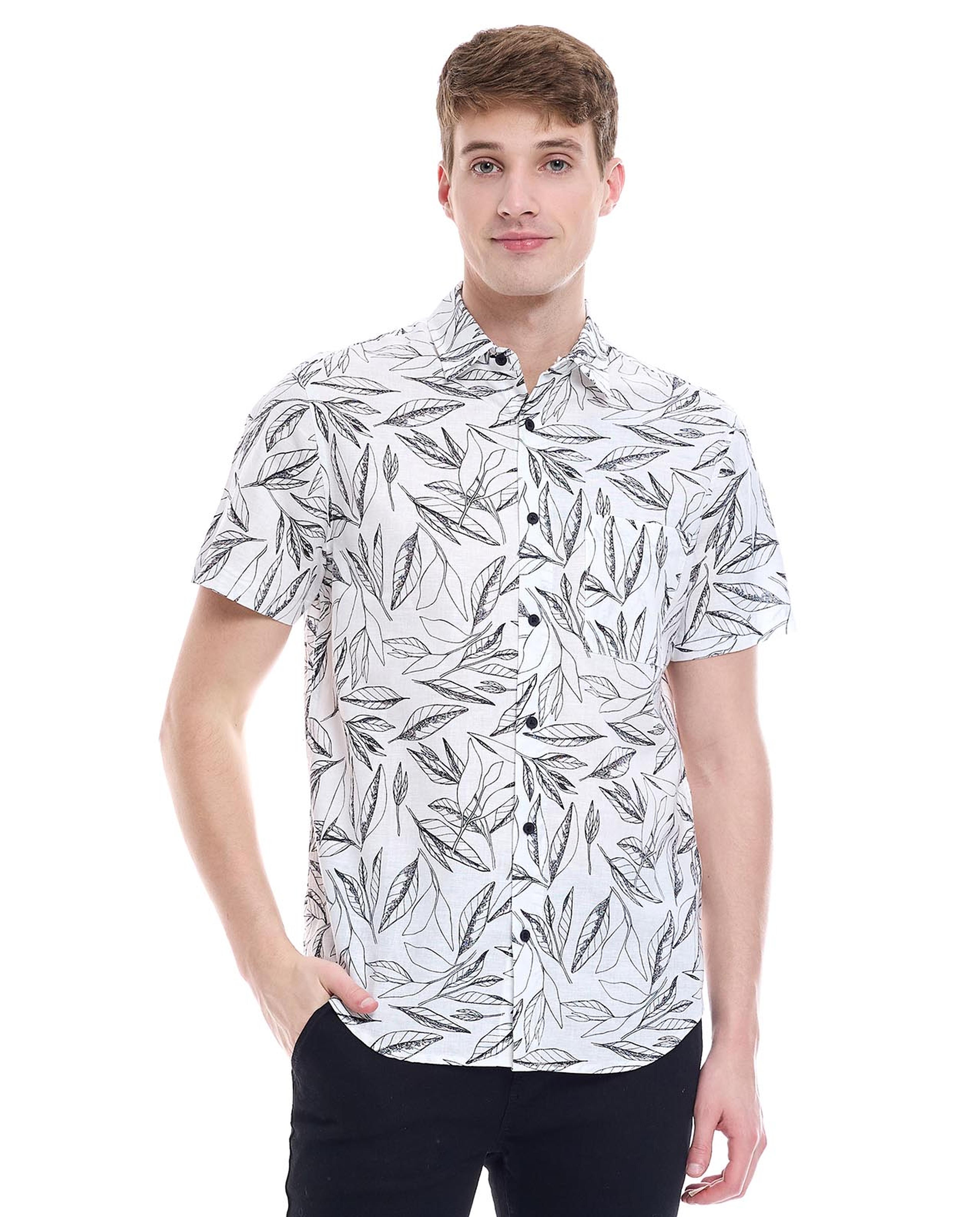 Striped Shirt with Classic Collar and Short Sleeves