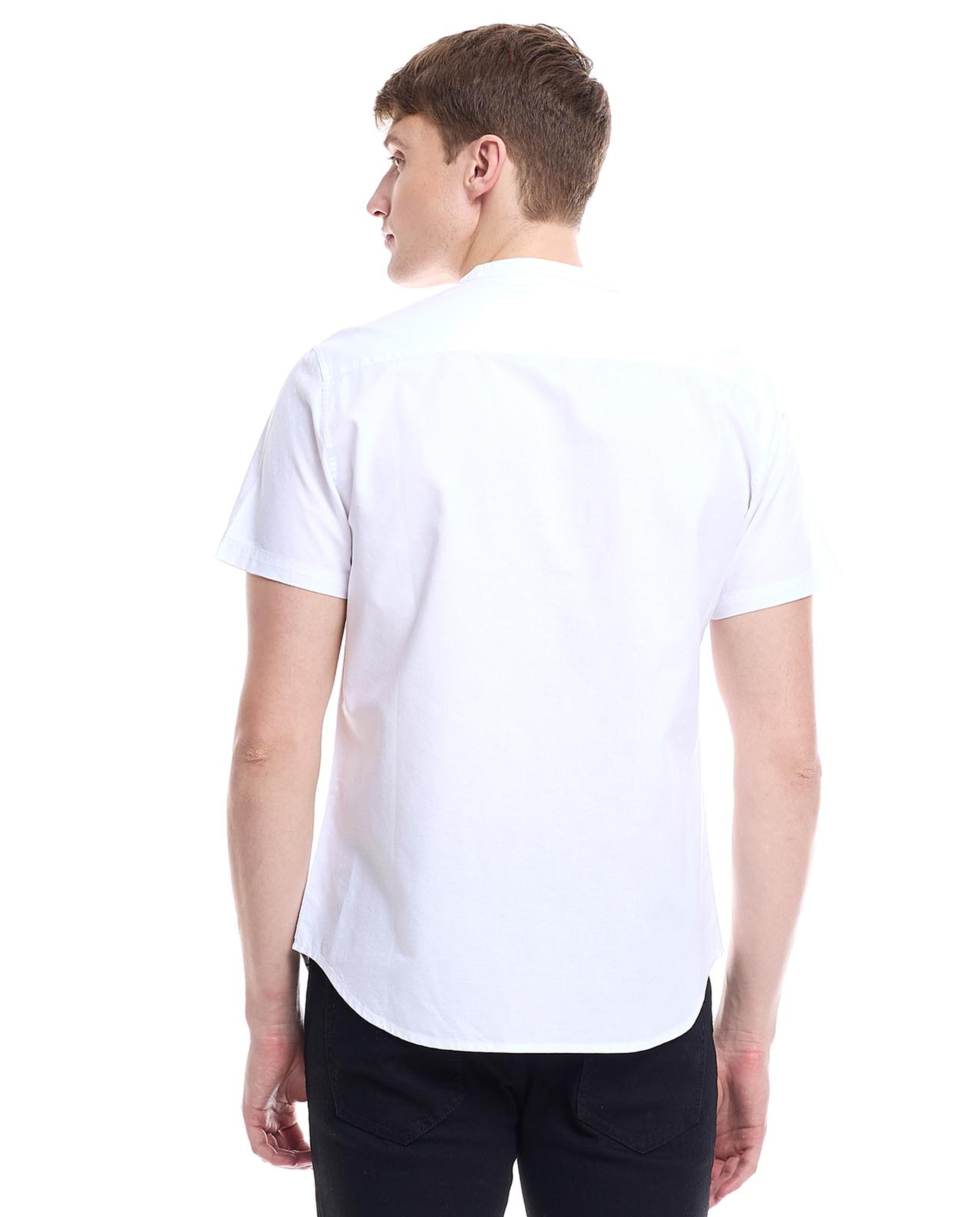 Solid Shirt with Mandarin Collar and Short Sleeves