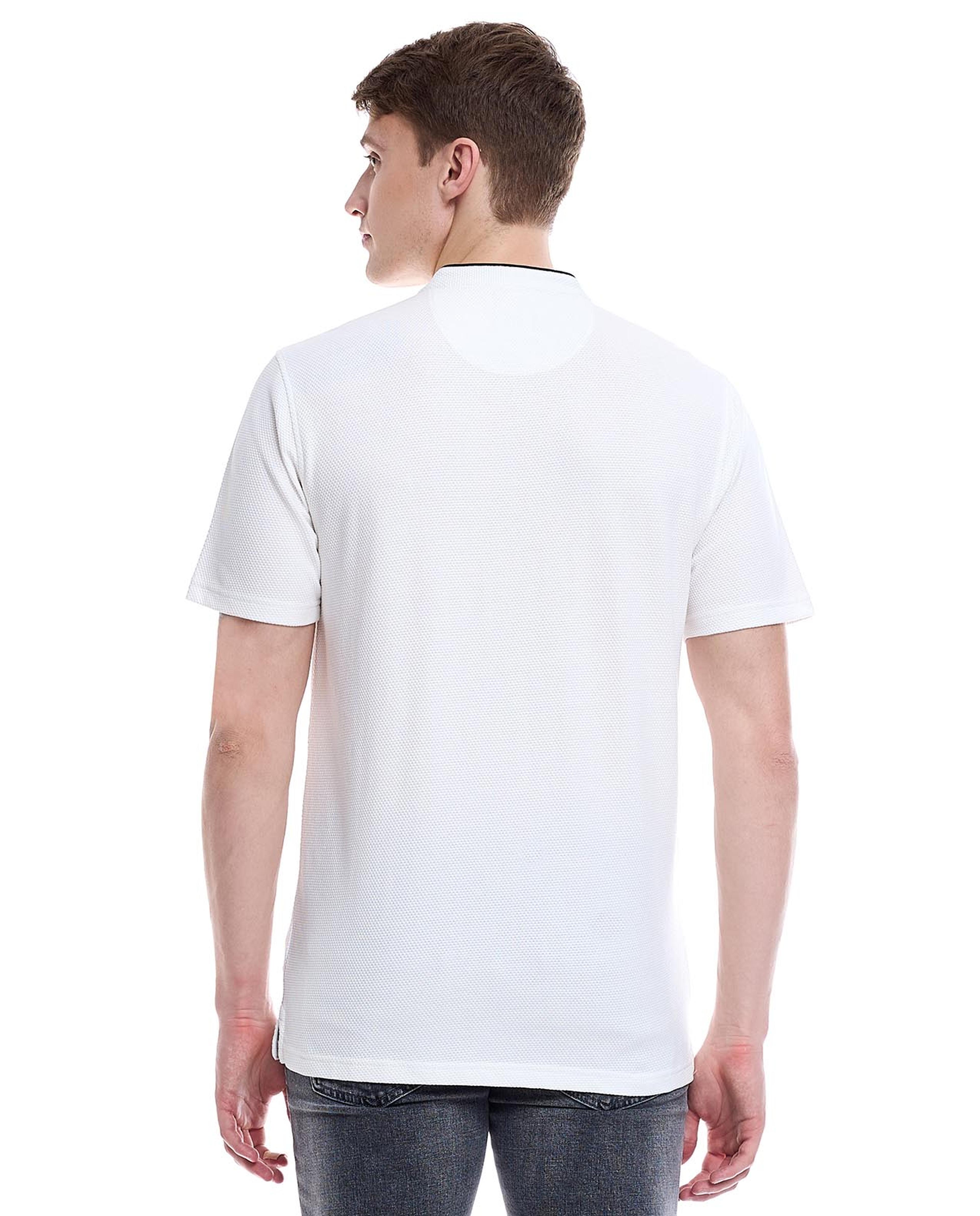 Solid T-Shirt with Stand Collar and Short Sleeves