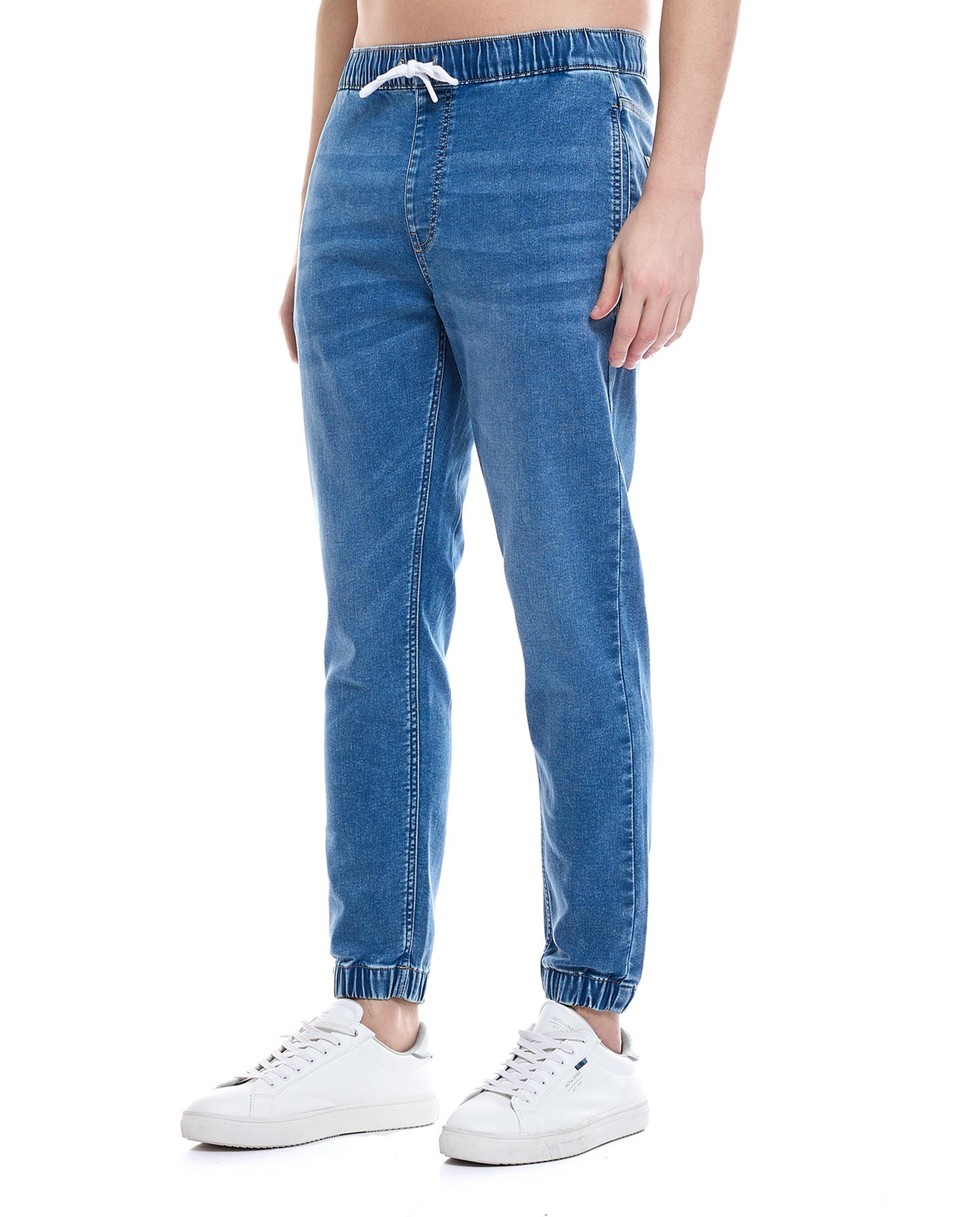 Faded Jogger Jeans with Drawstring Waist