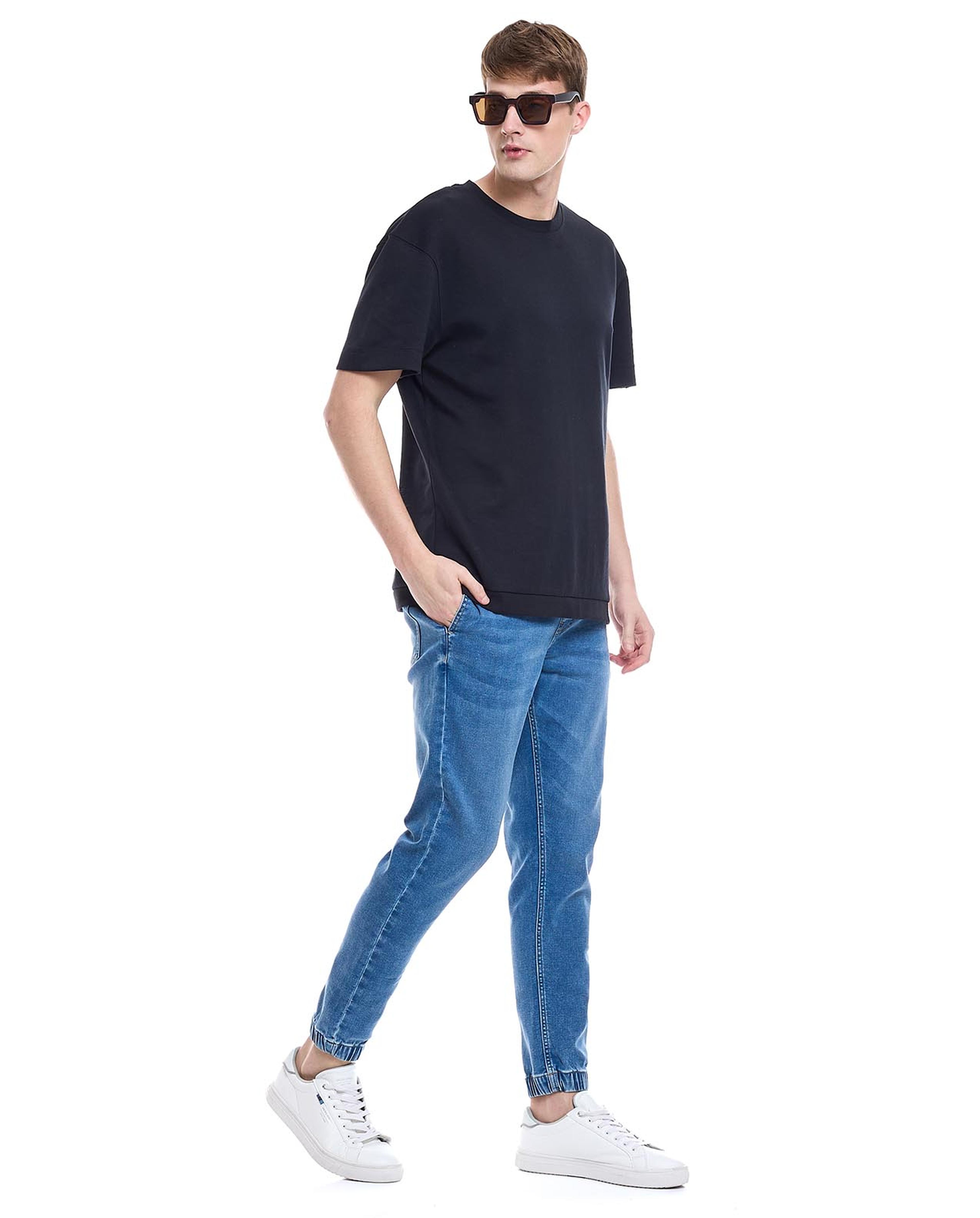 Faded Jogger Jeans with Drawstring Waist