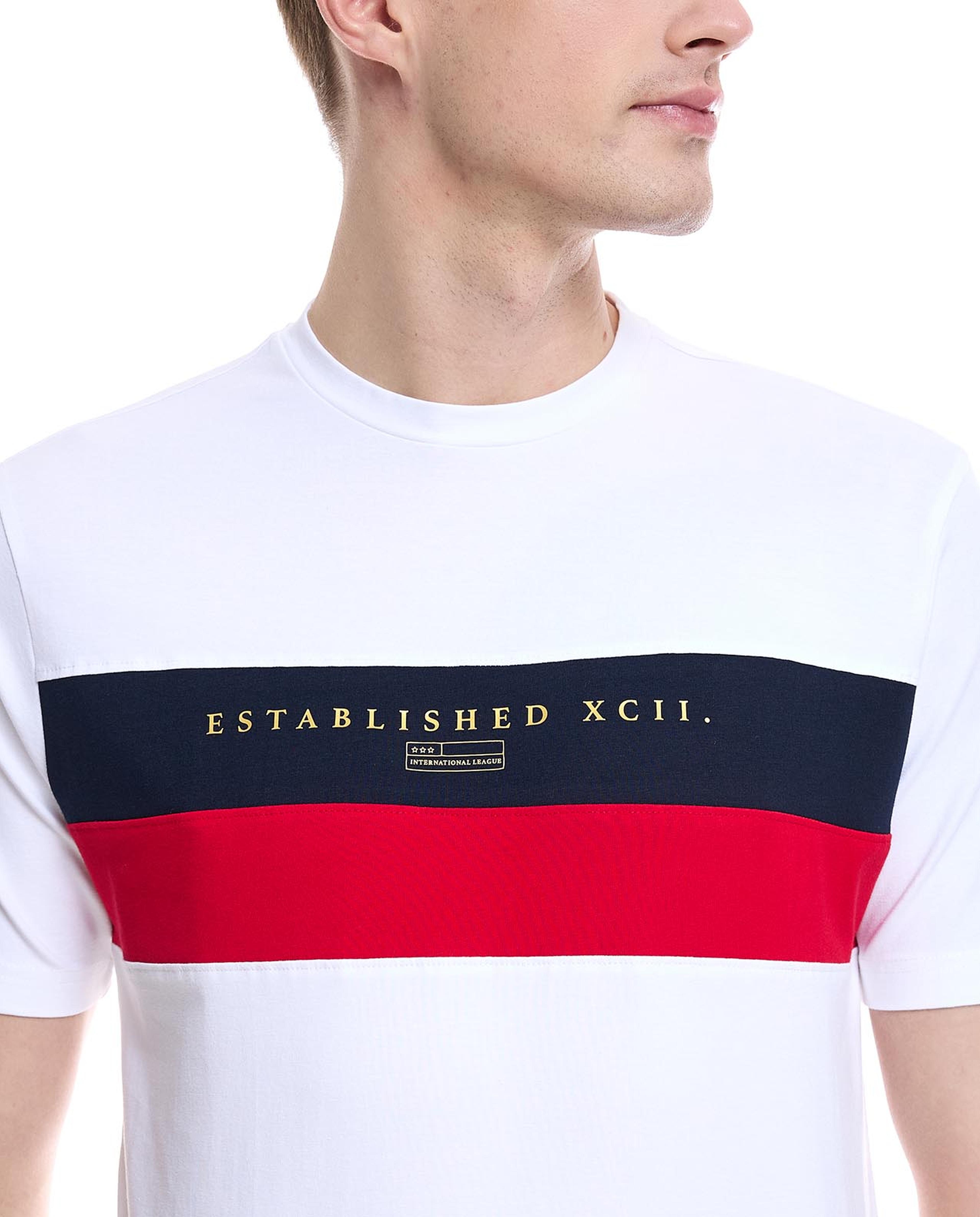 Color Block T-Shirt with Crew Neck and Short Sleeves
