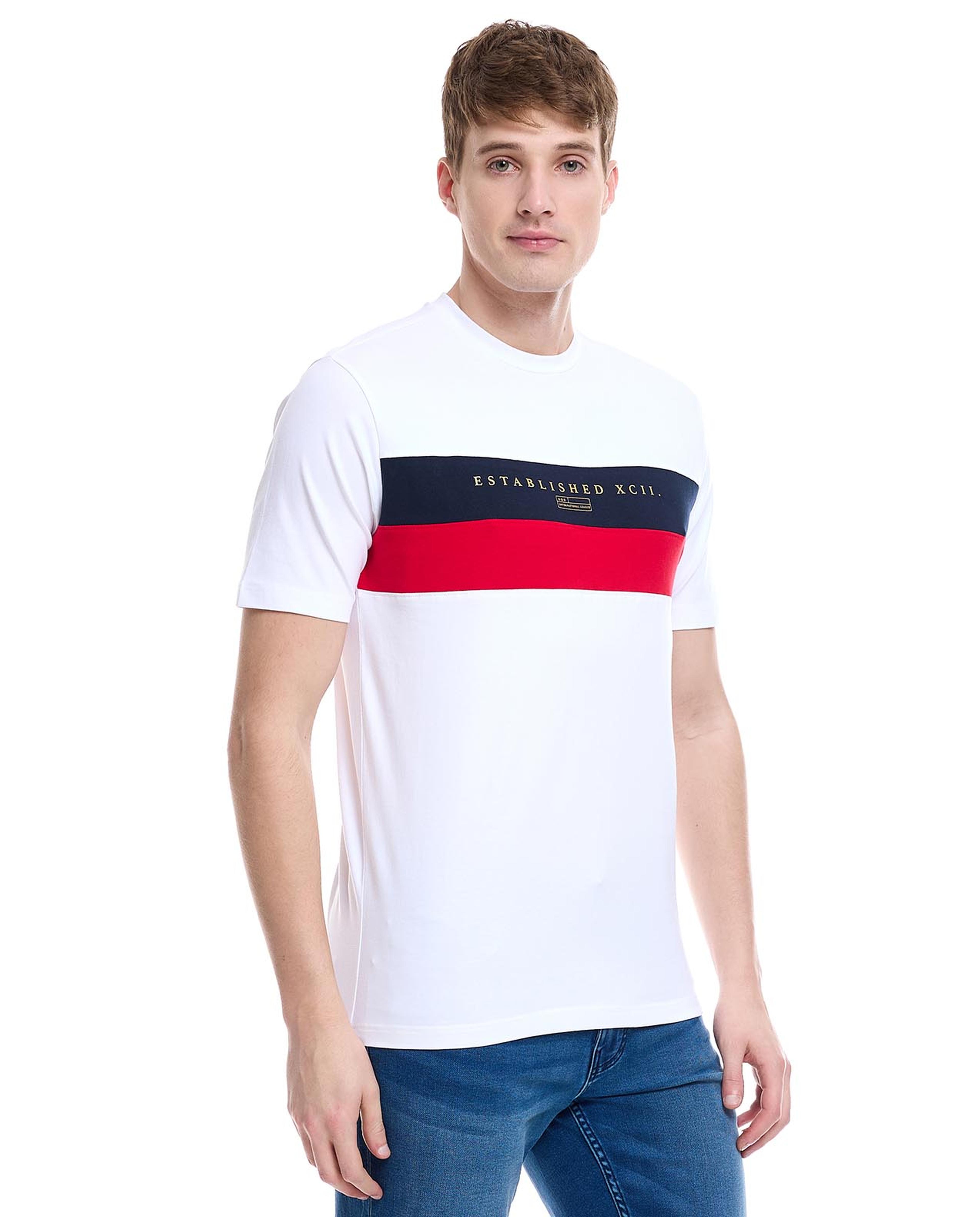 Color Block T-Shirt with Crew Neck and Short Sleeves