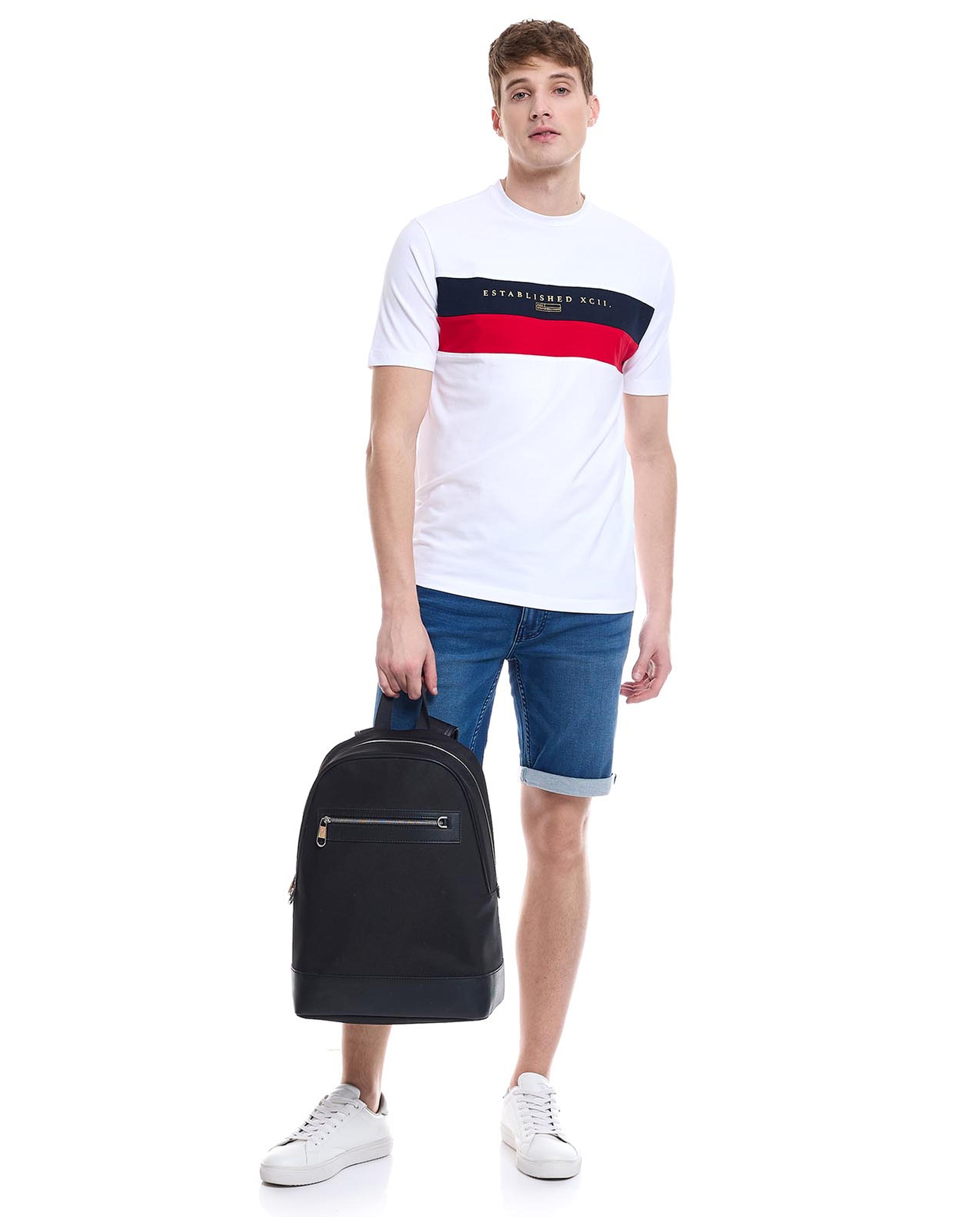 Color Block T-Shirt with Crew Neck and Short Sleeves