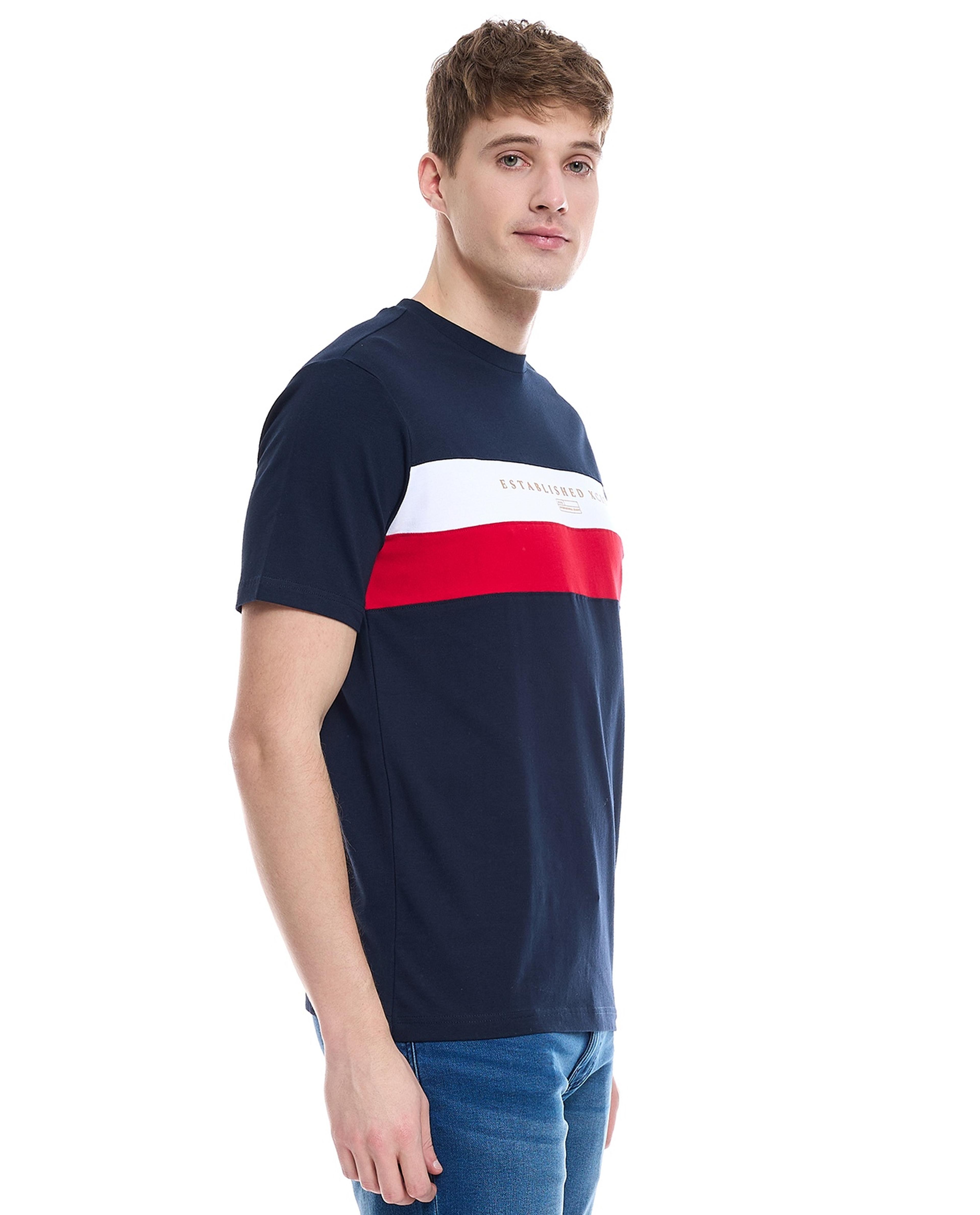 Color Block T-Shirt with Crew Neck and Short Sleeves