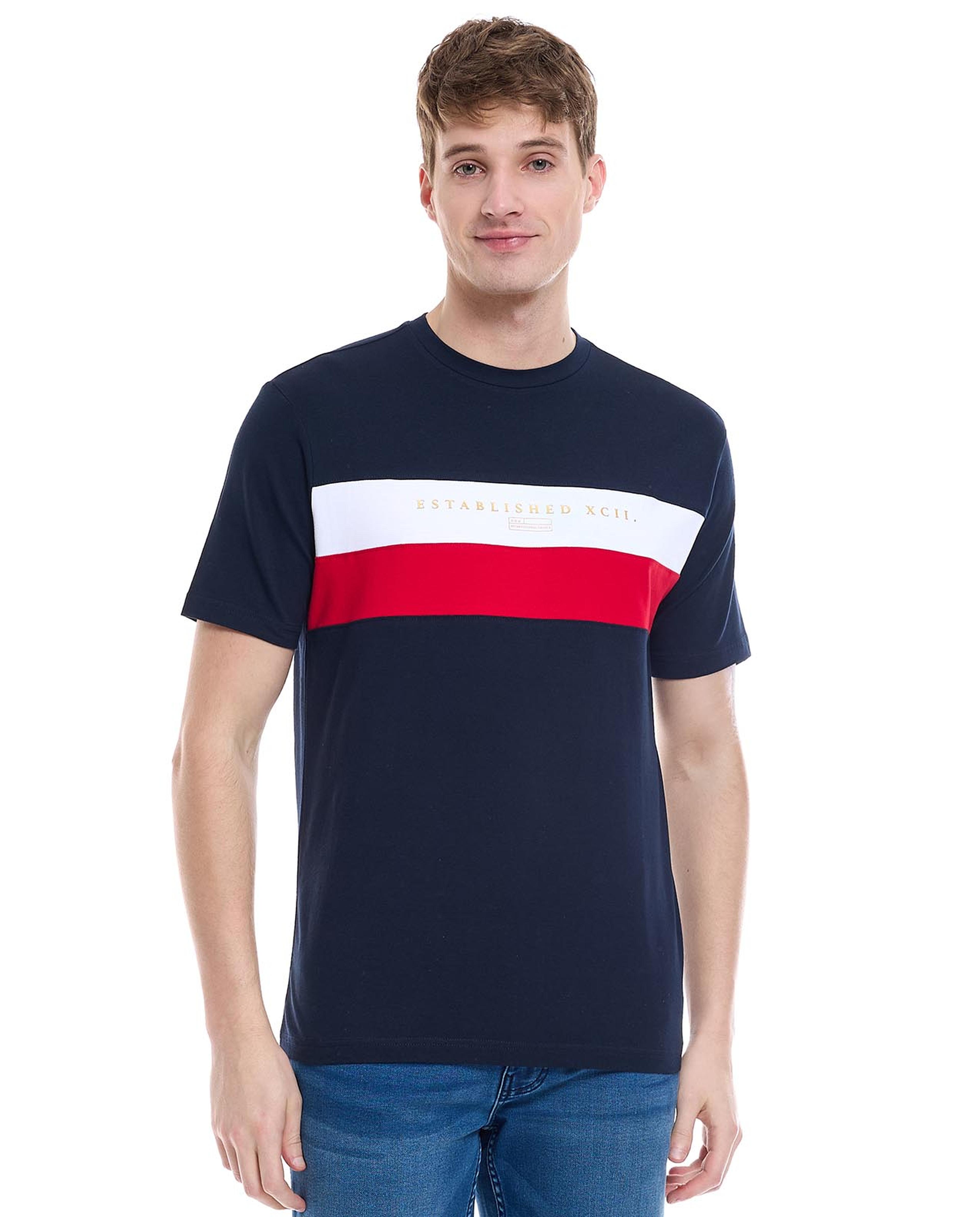 Color Block T-Shirt with Crew Neck and Short Sleeves