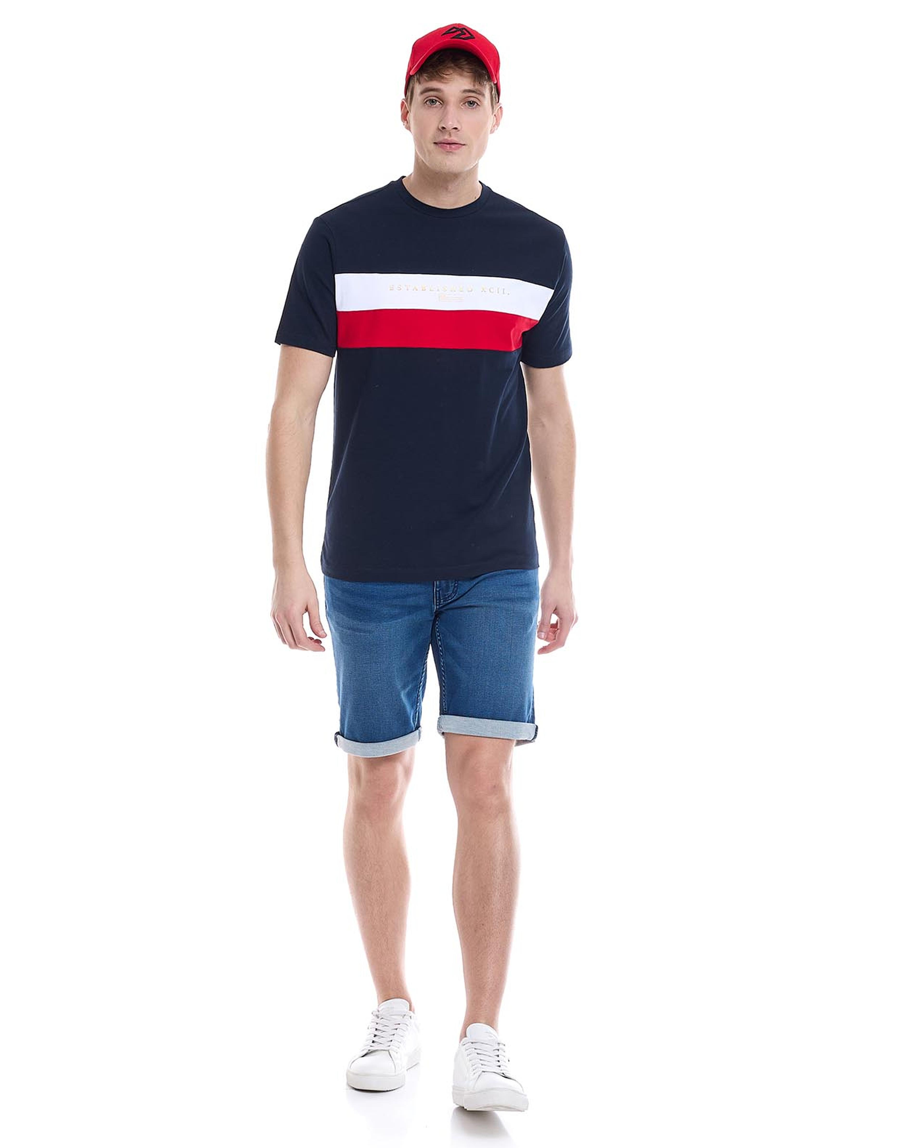 Color Block T-Shirt with Crew Neck and Short Sleeves