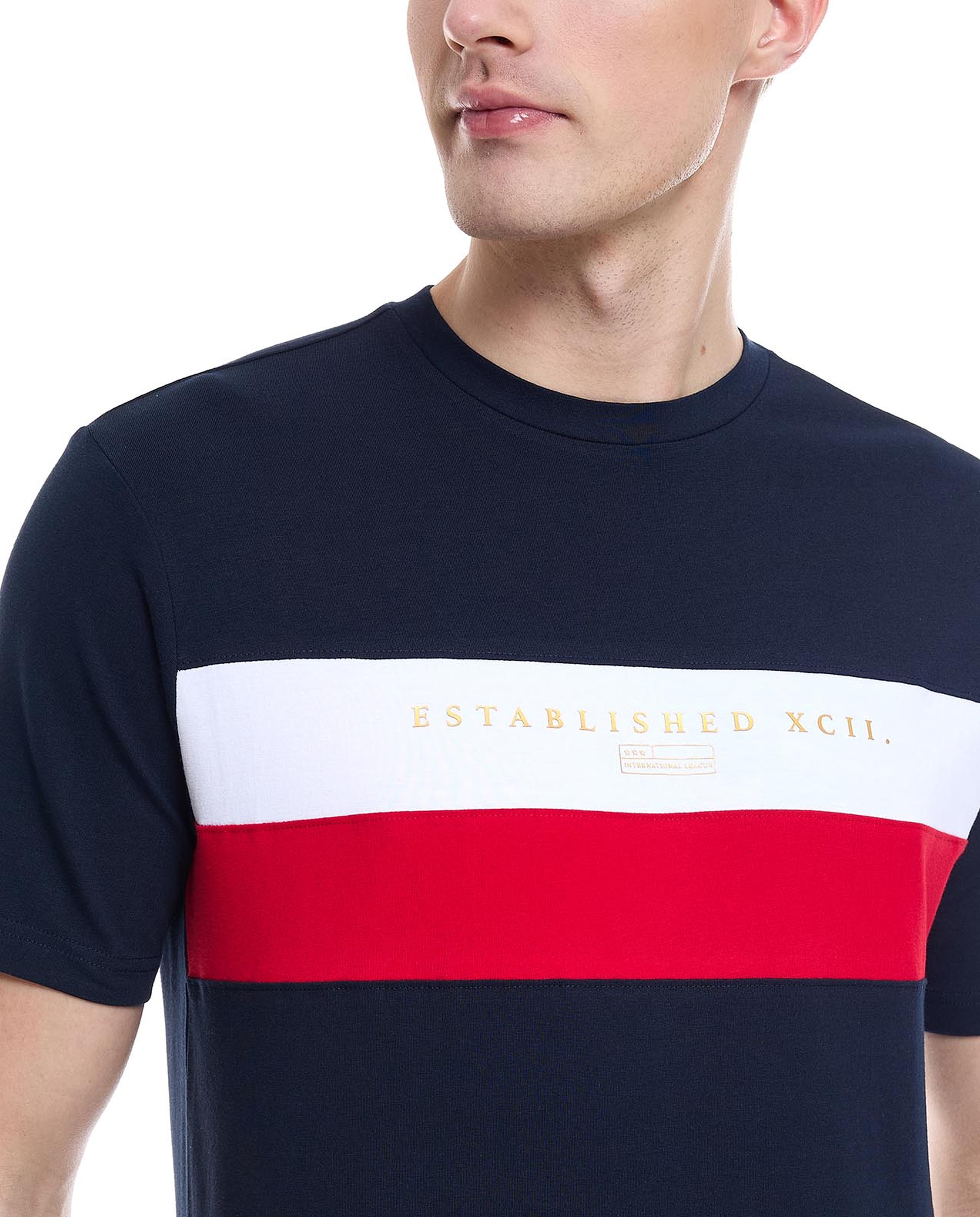 Color Block T-Shirt with Crew Neck and Short Sleeves