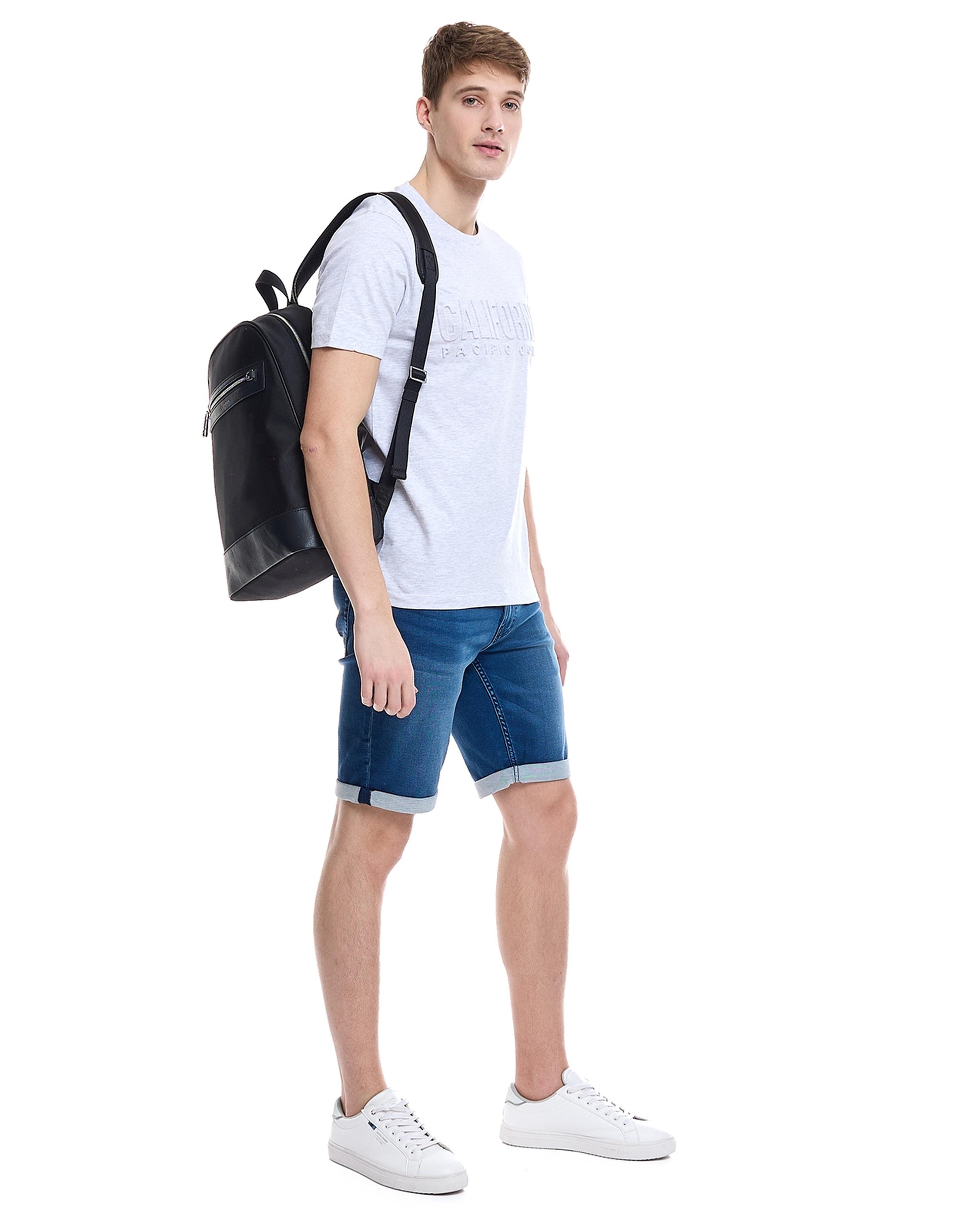 Faded Denim Shorts with Button Closure
