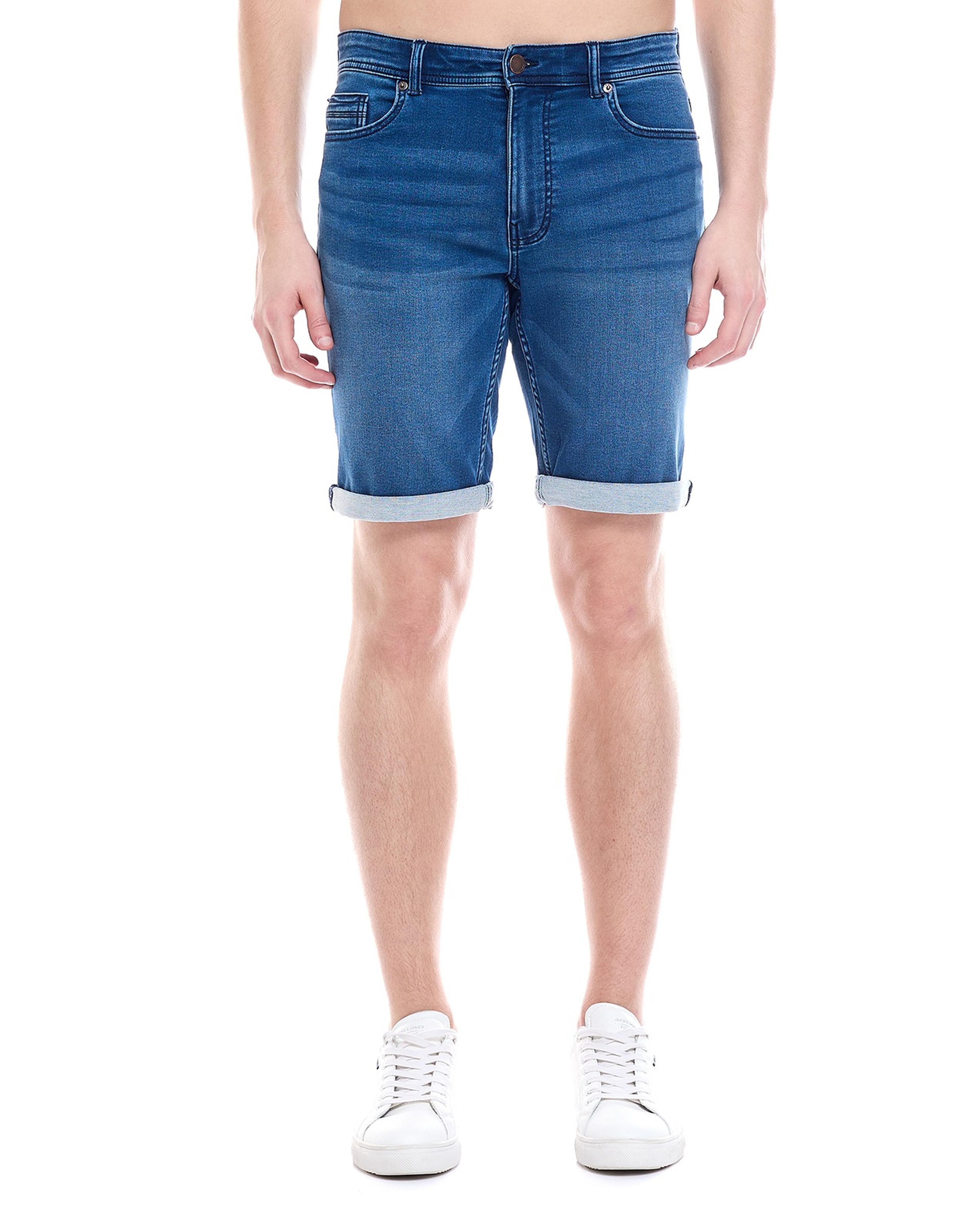 Faded Denim Shorts with Button Closure