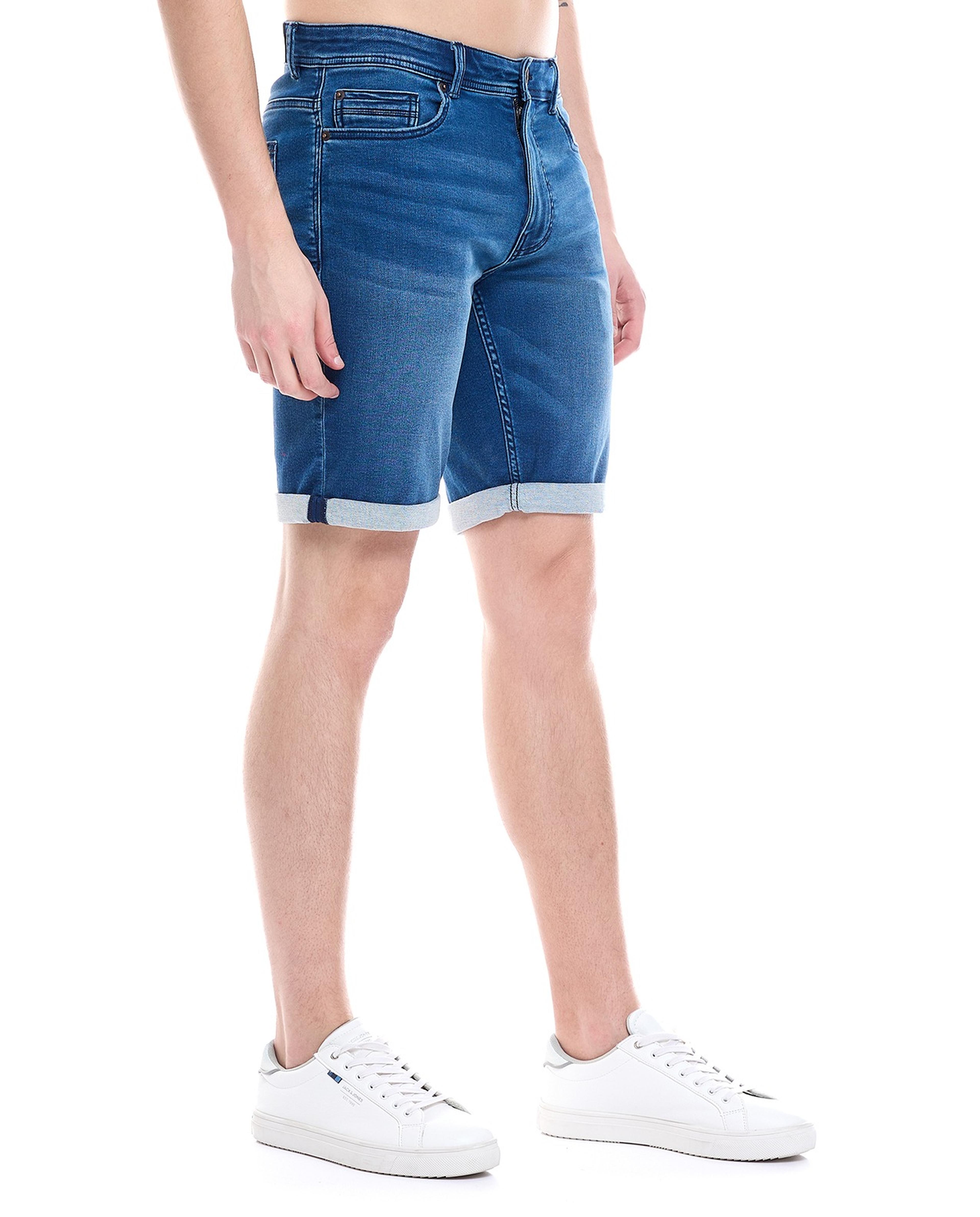 Faded Denim Shorts with Button Closure