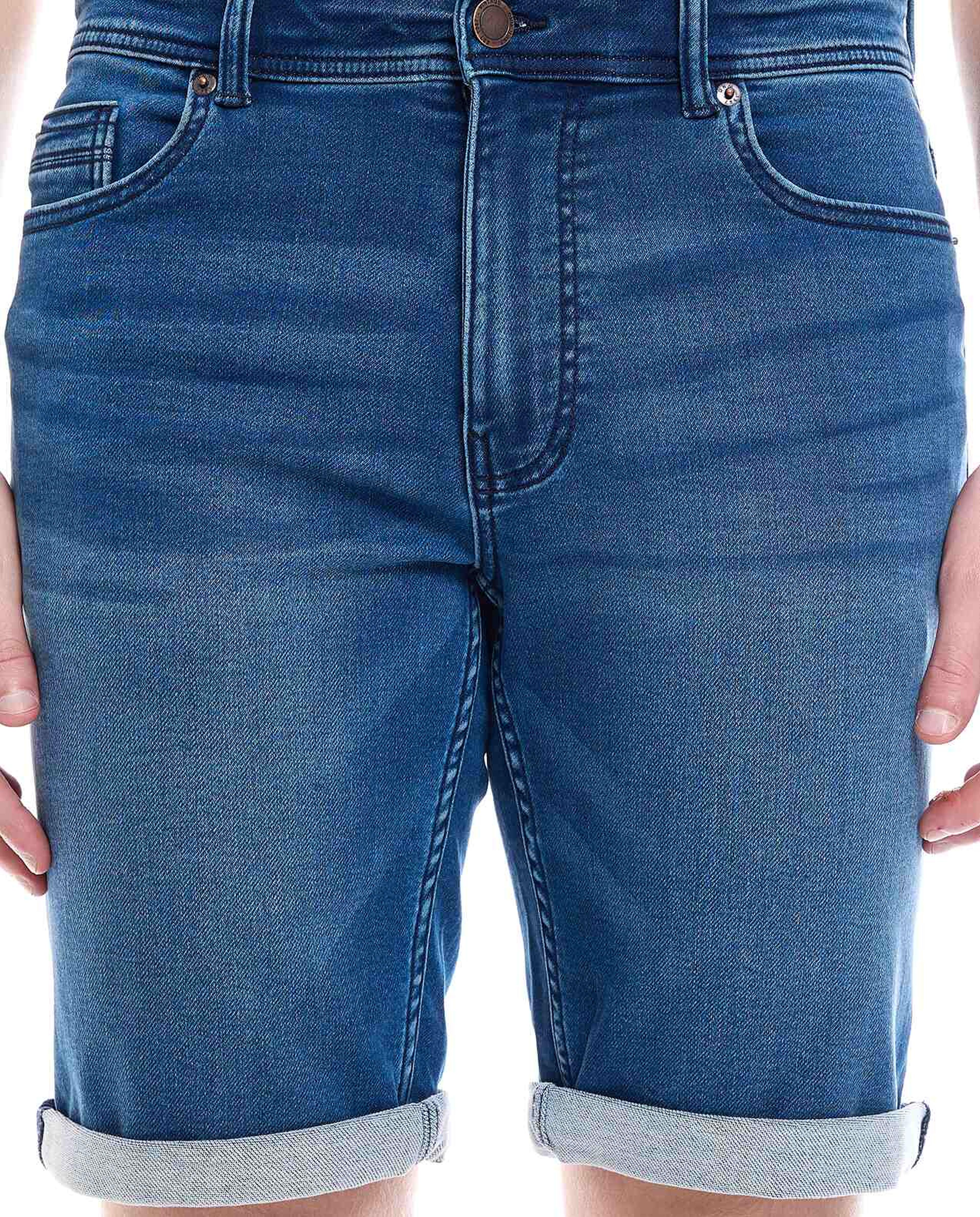 Faded Denim Shorts with Button Closure