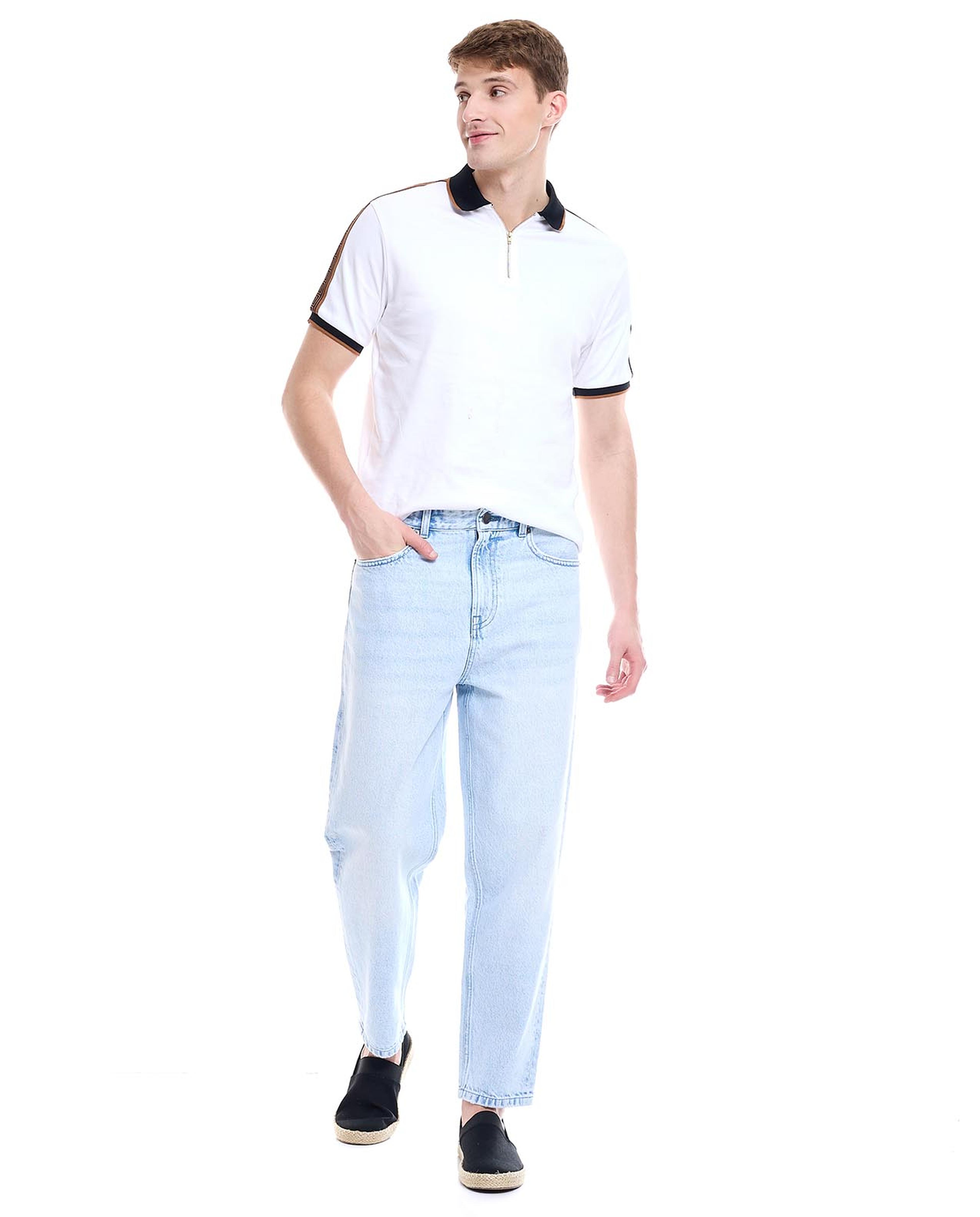 Faded Relaxed Fit Jeans with Button Closure