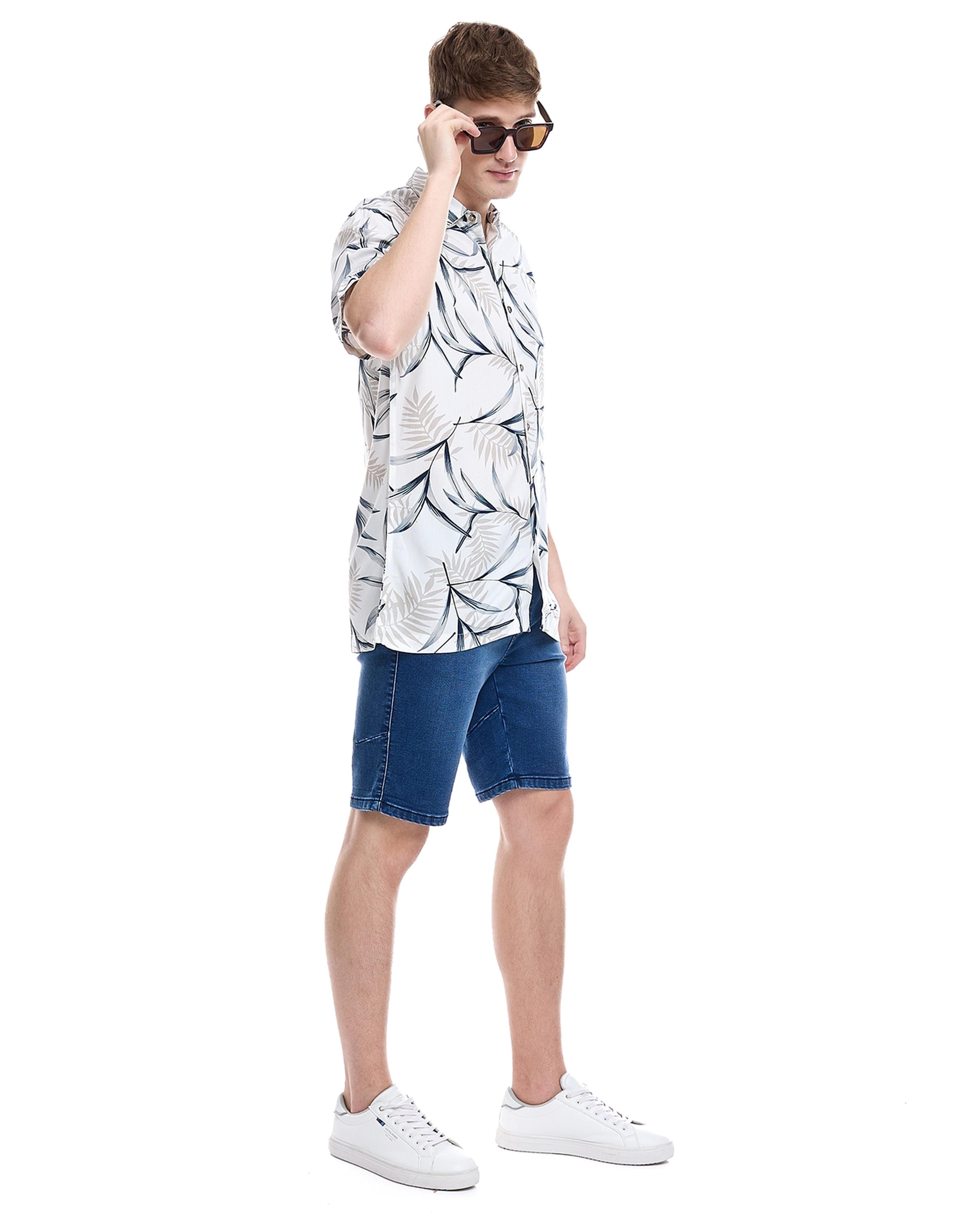 Faded Denim Shorts with Button Closure