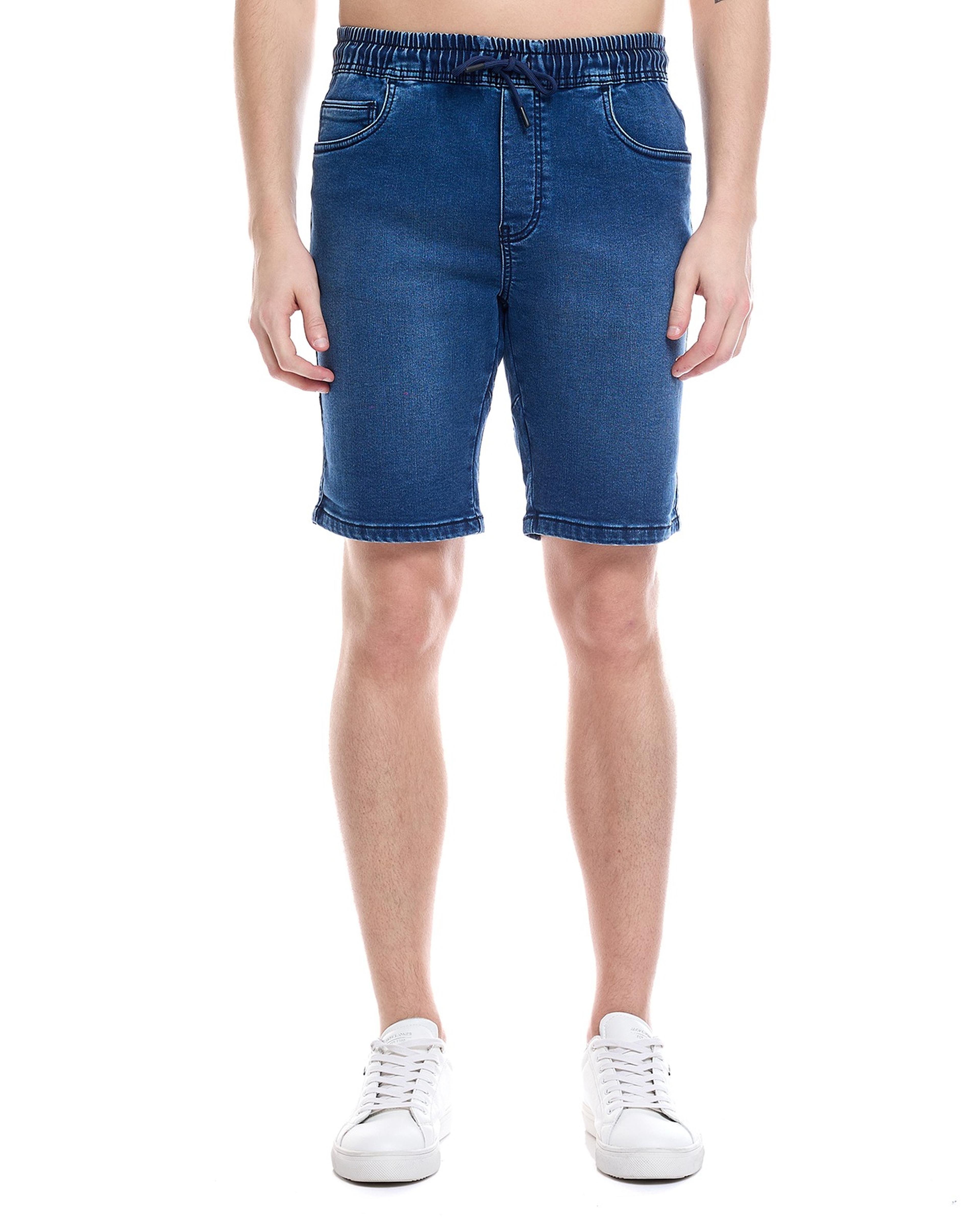 Faded Denim Shorts with Button Closure