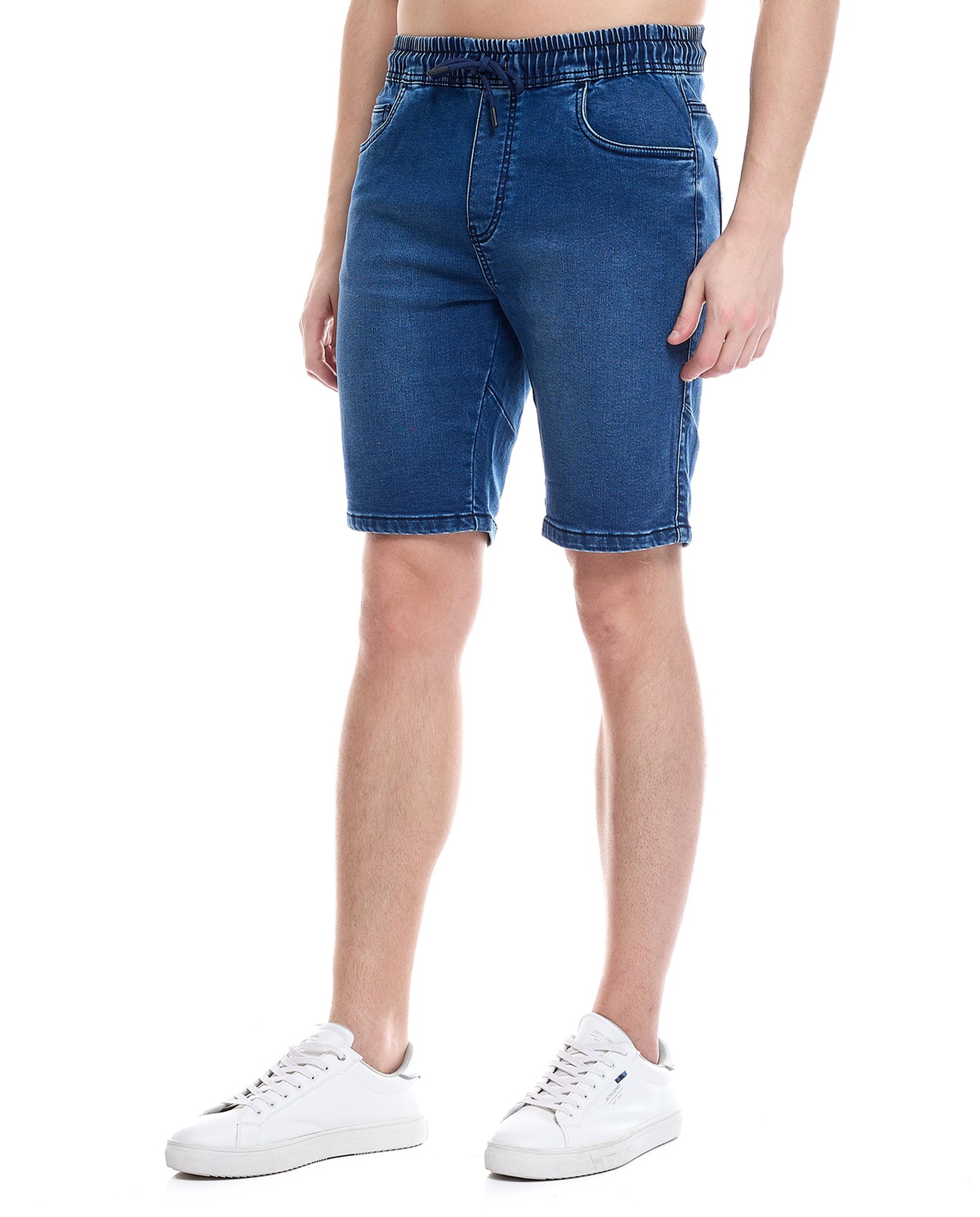 Faded Denim Shorts with Button Closure