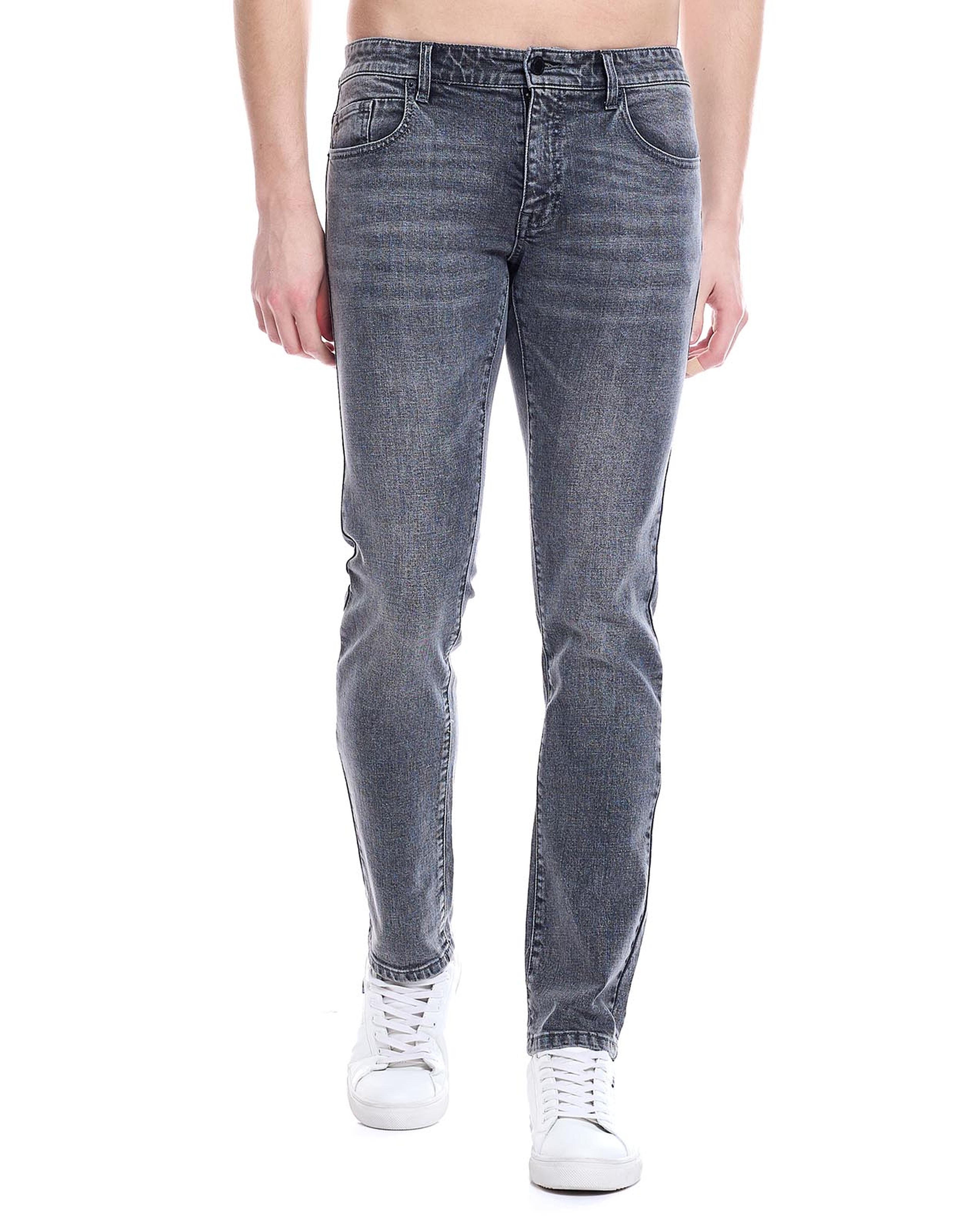 Washed Skinny Fit Jeans with Button Closure