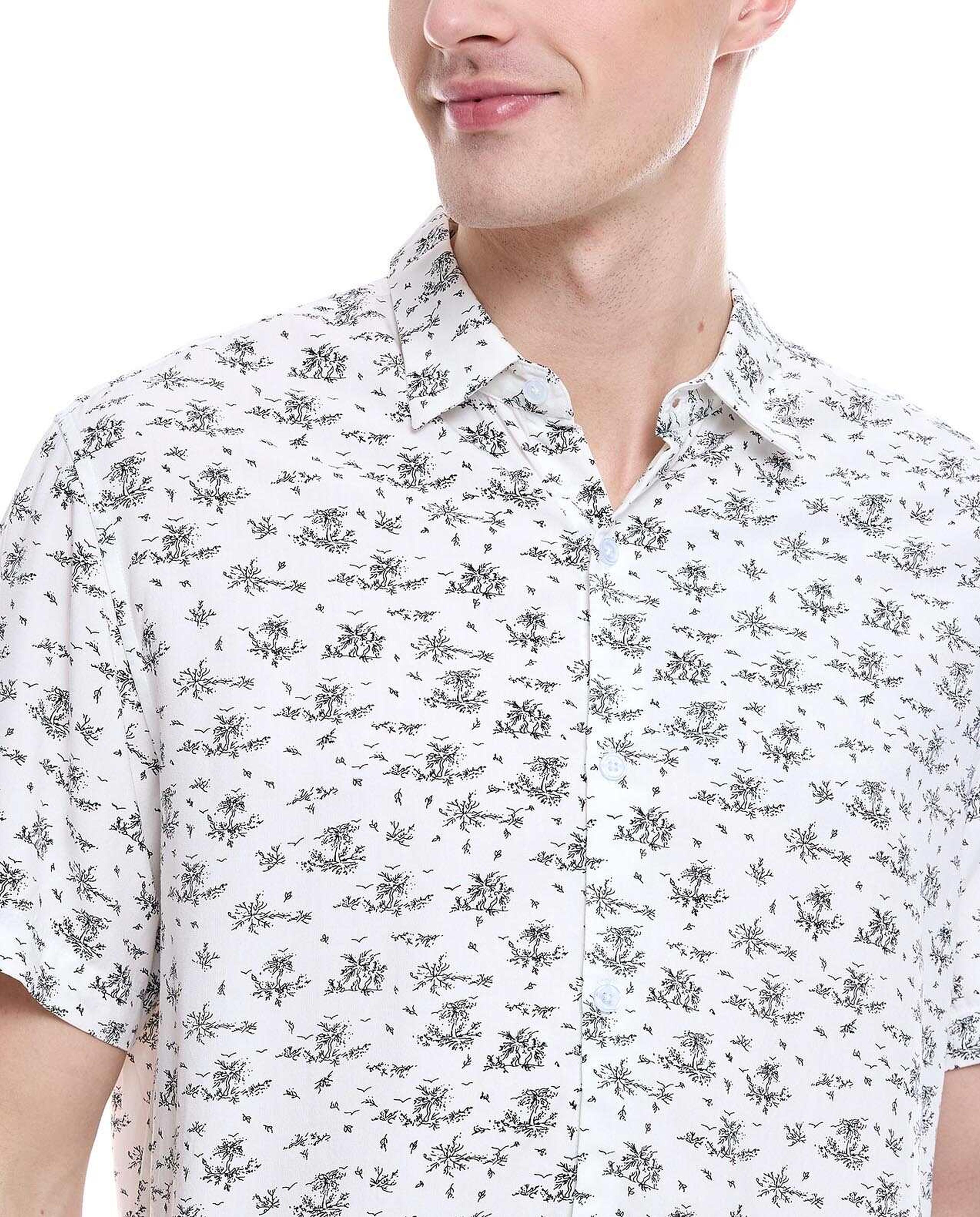 Printed Shirt with Classic Collar and Short Sleeves