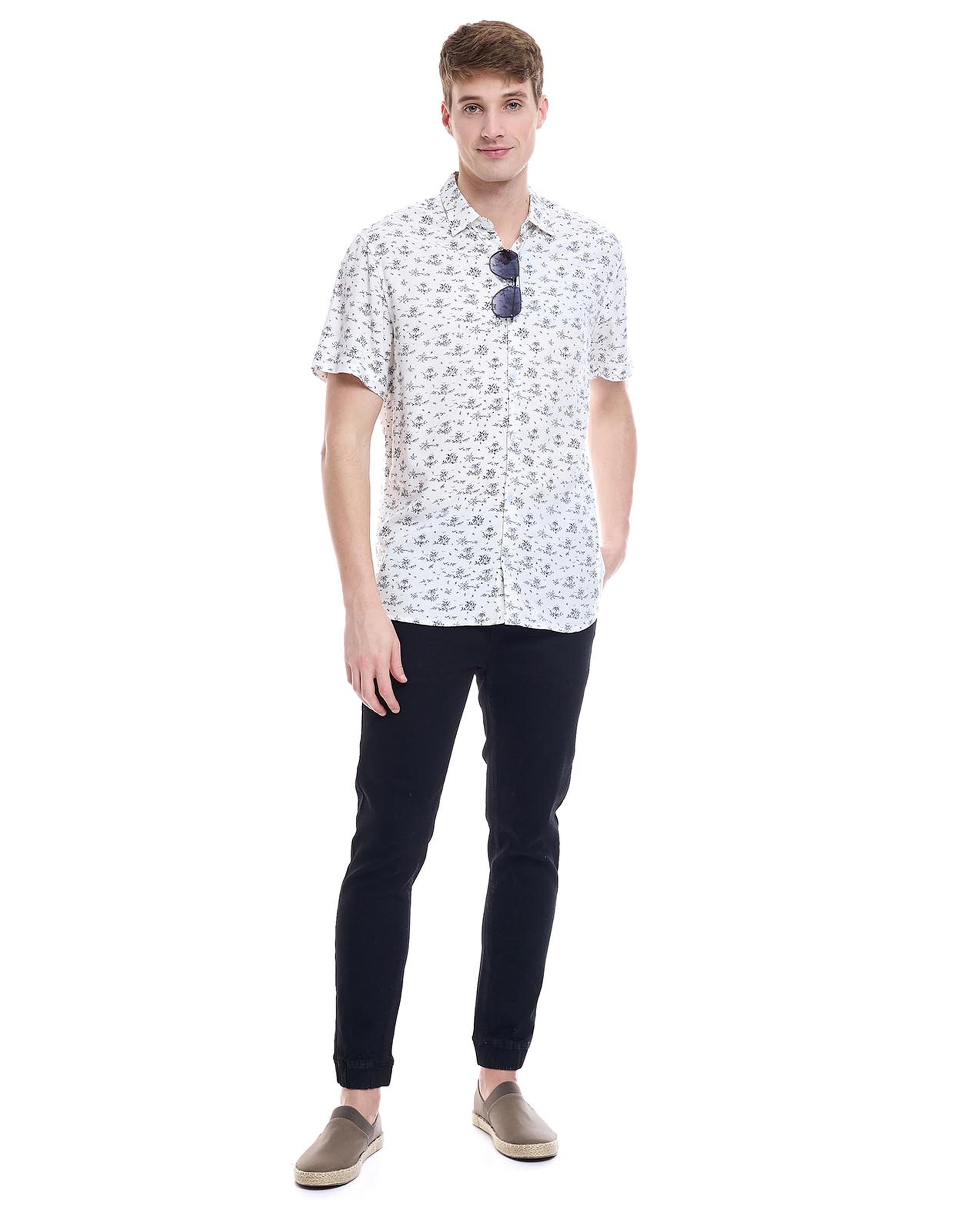 Printed Shirt with Classic Collar and Short Sleeves