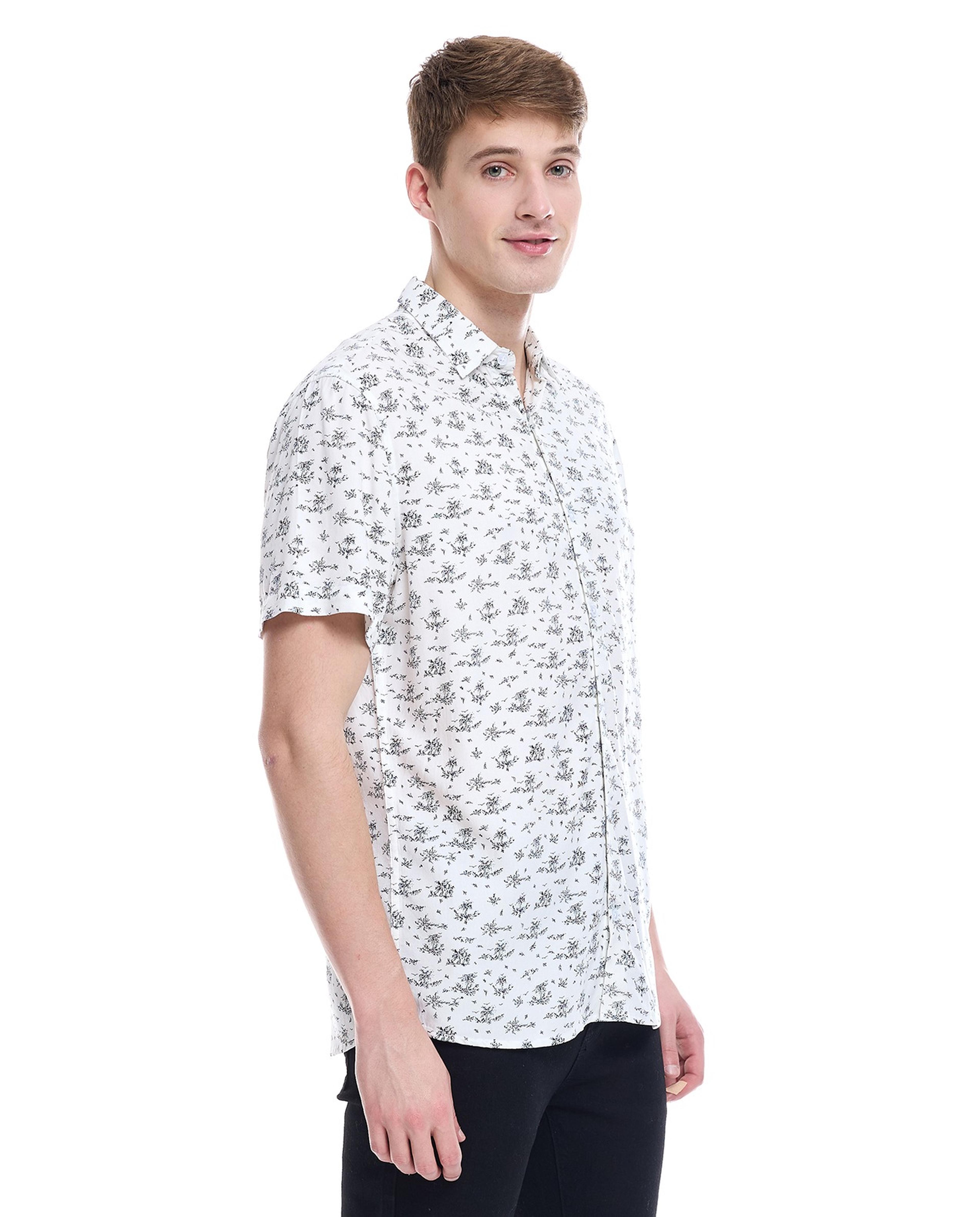 Printed Shirt with Classic Collar and Short Sleeves