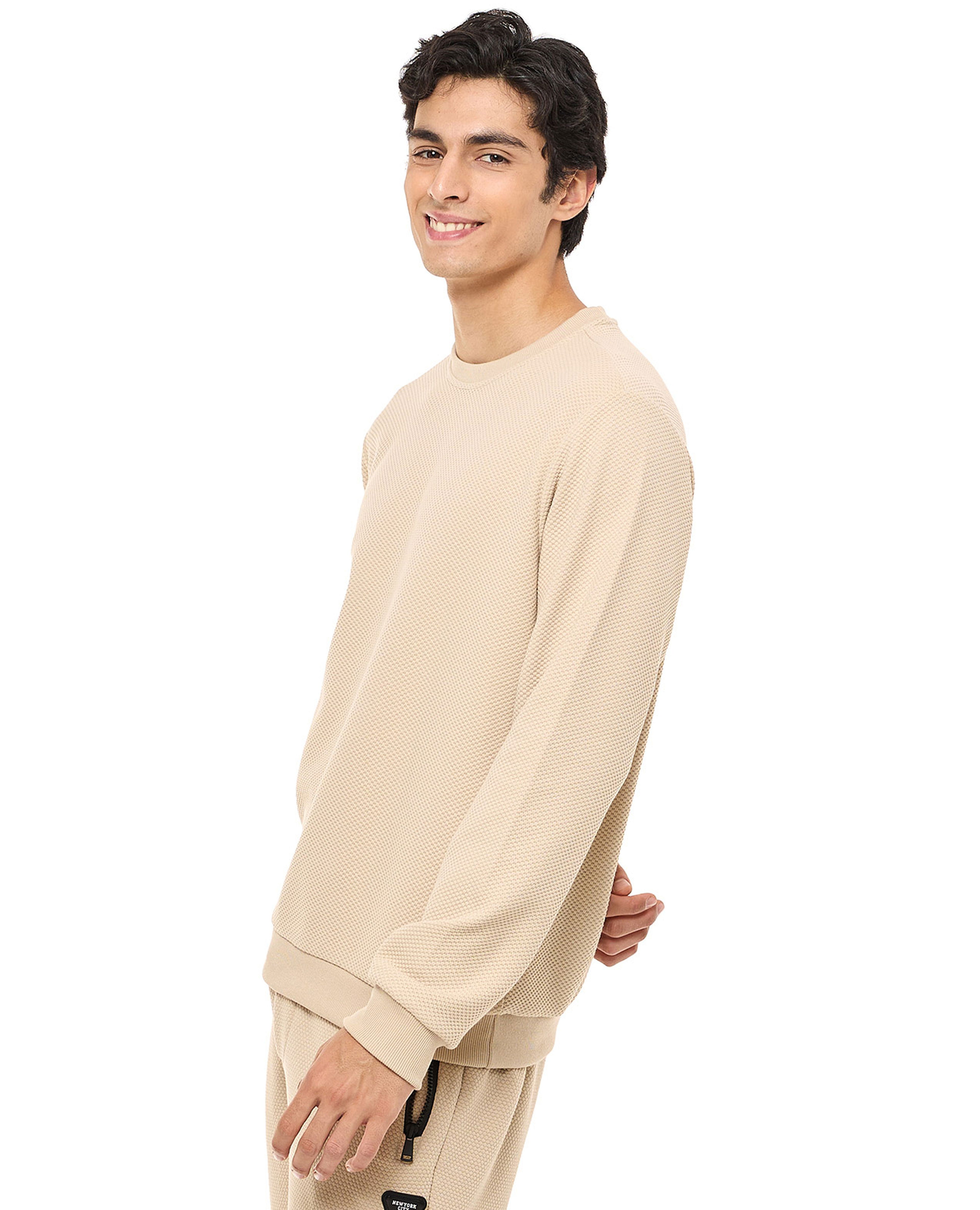 Textured Sweatshirt with Crew Neck and Long Sleeves