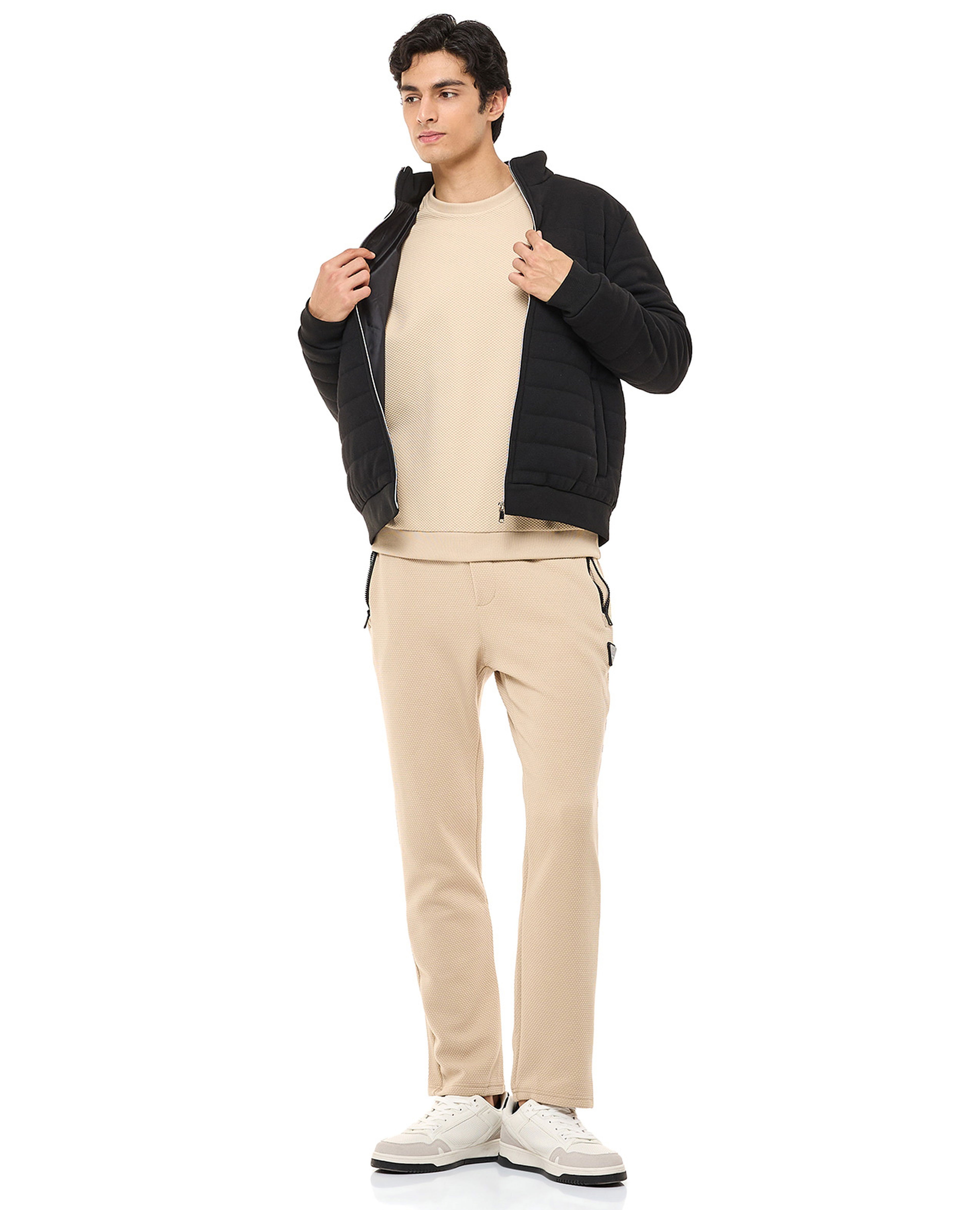 Textured Sweatshirt with Crew Neck and Long Sleeves