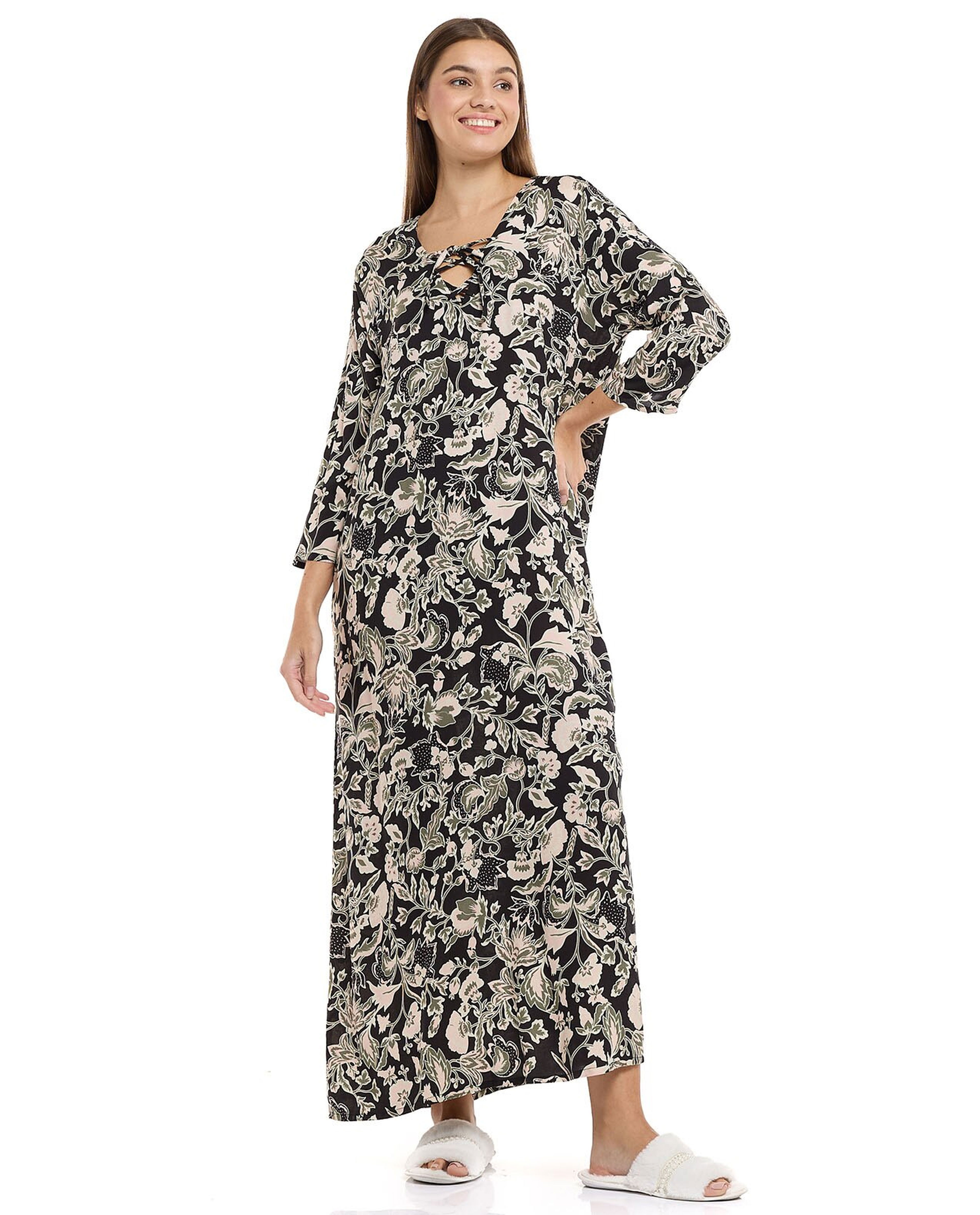 Printed Nightie With Short Sleeves