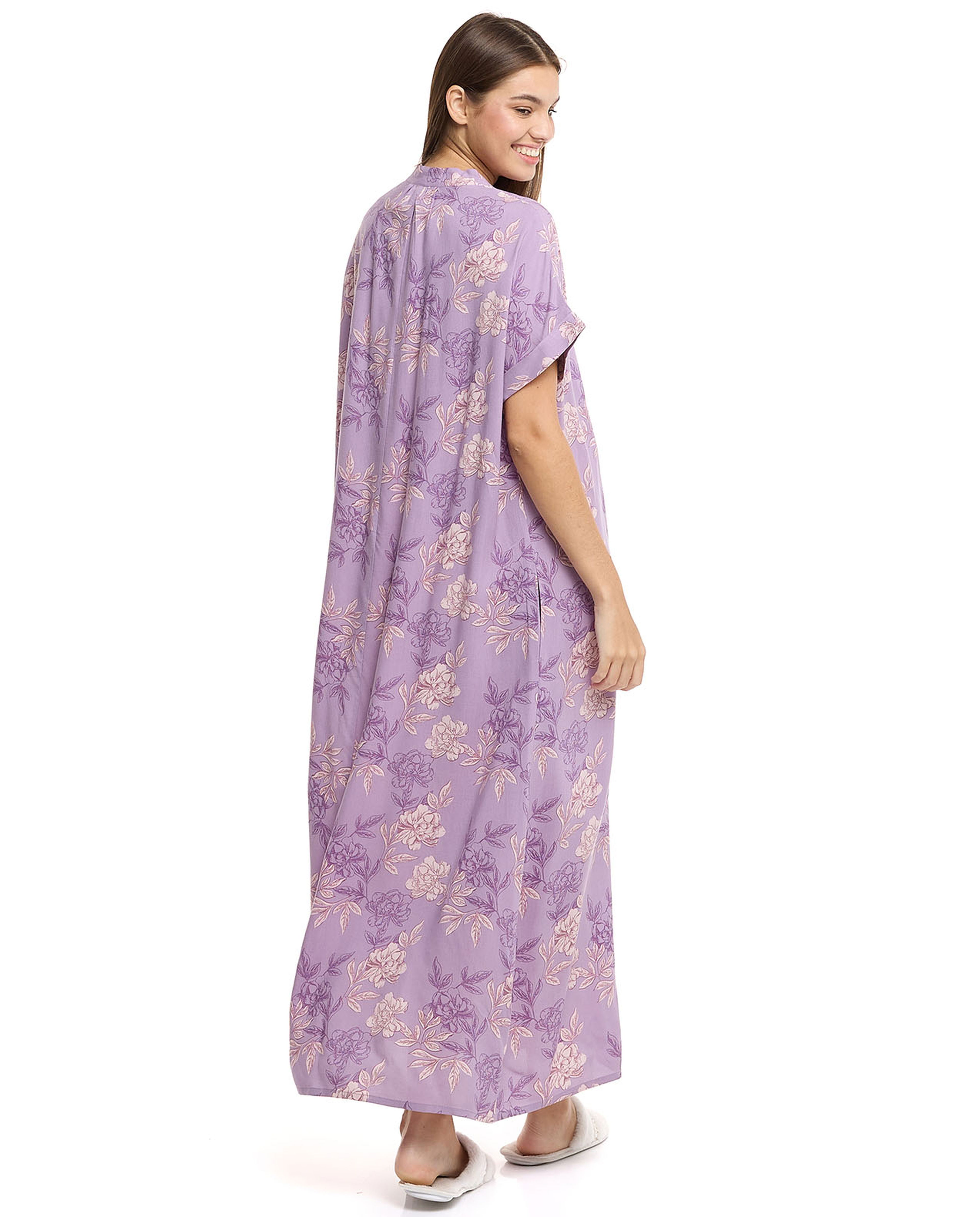 Printed Nightie With Short Sleeves
