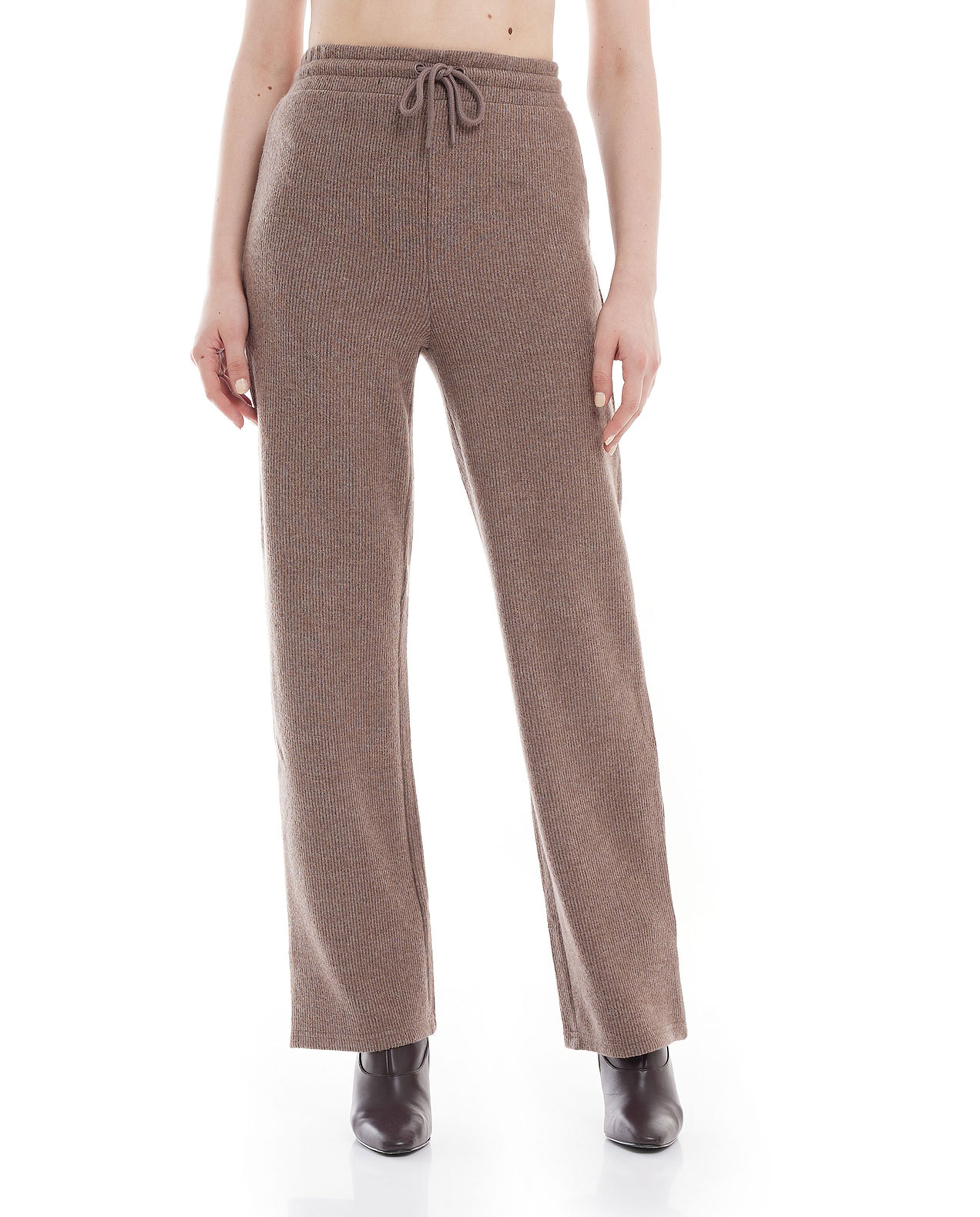Ribbed Wide Leg Pants with Elastic Waist