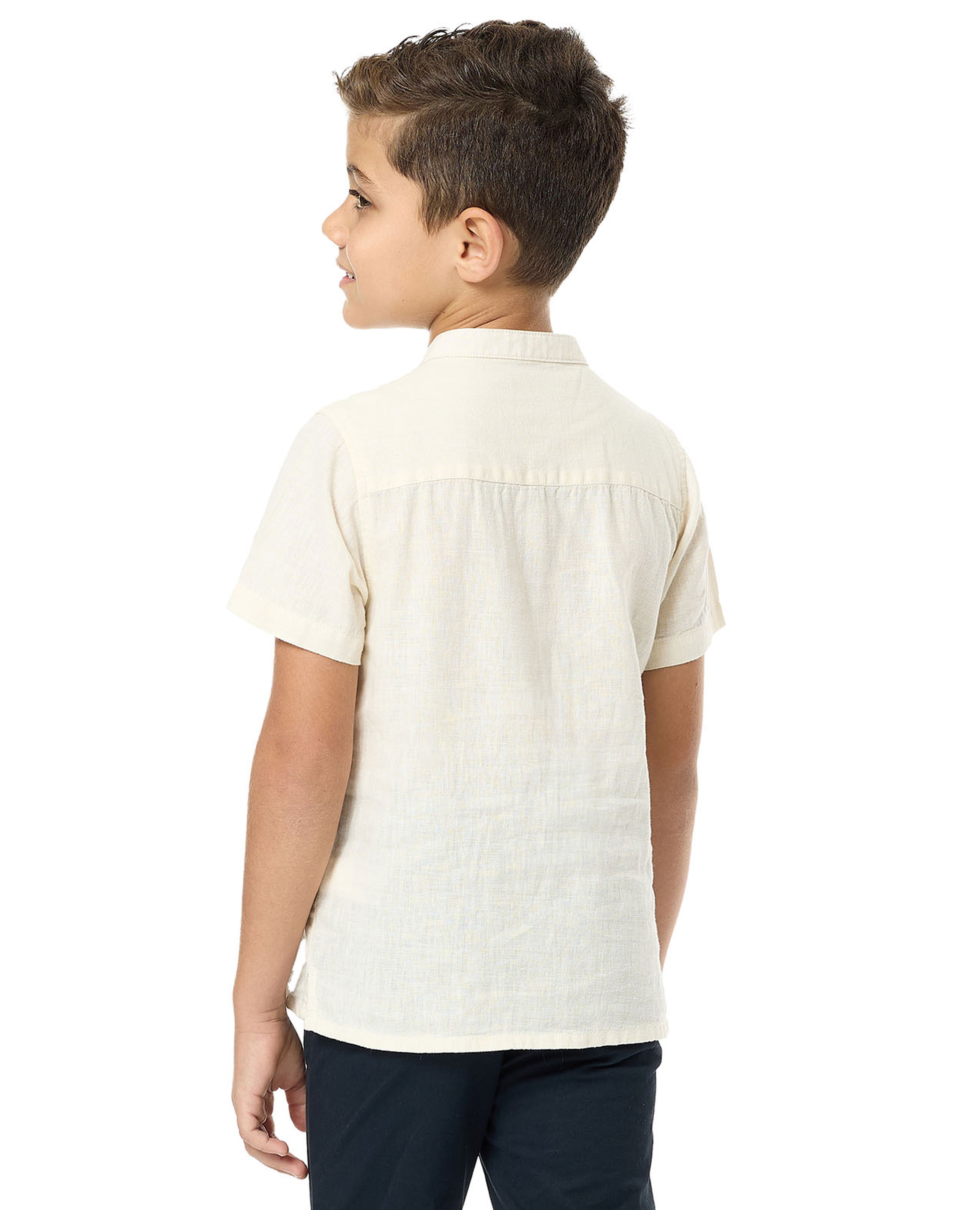 Pocket Detail Shirt with Mandarin Collar and Short Sleeves