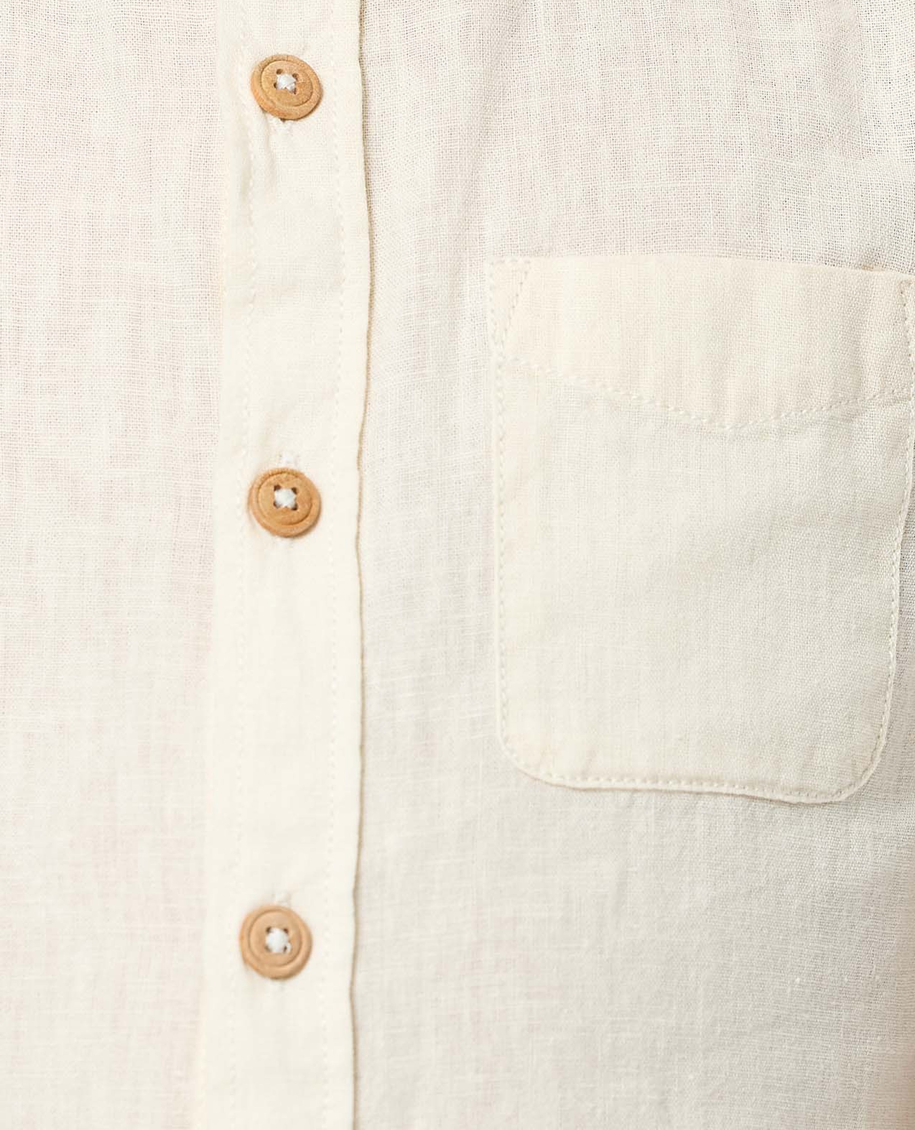 Pocket Detail Shirt with Mandarin Collar and Short Sleeves