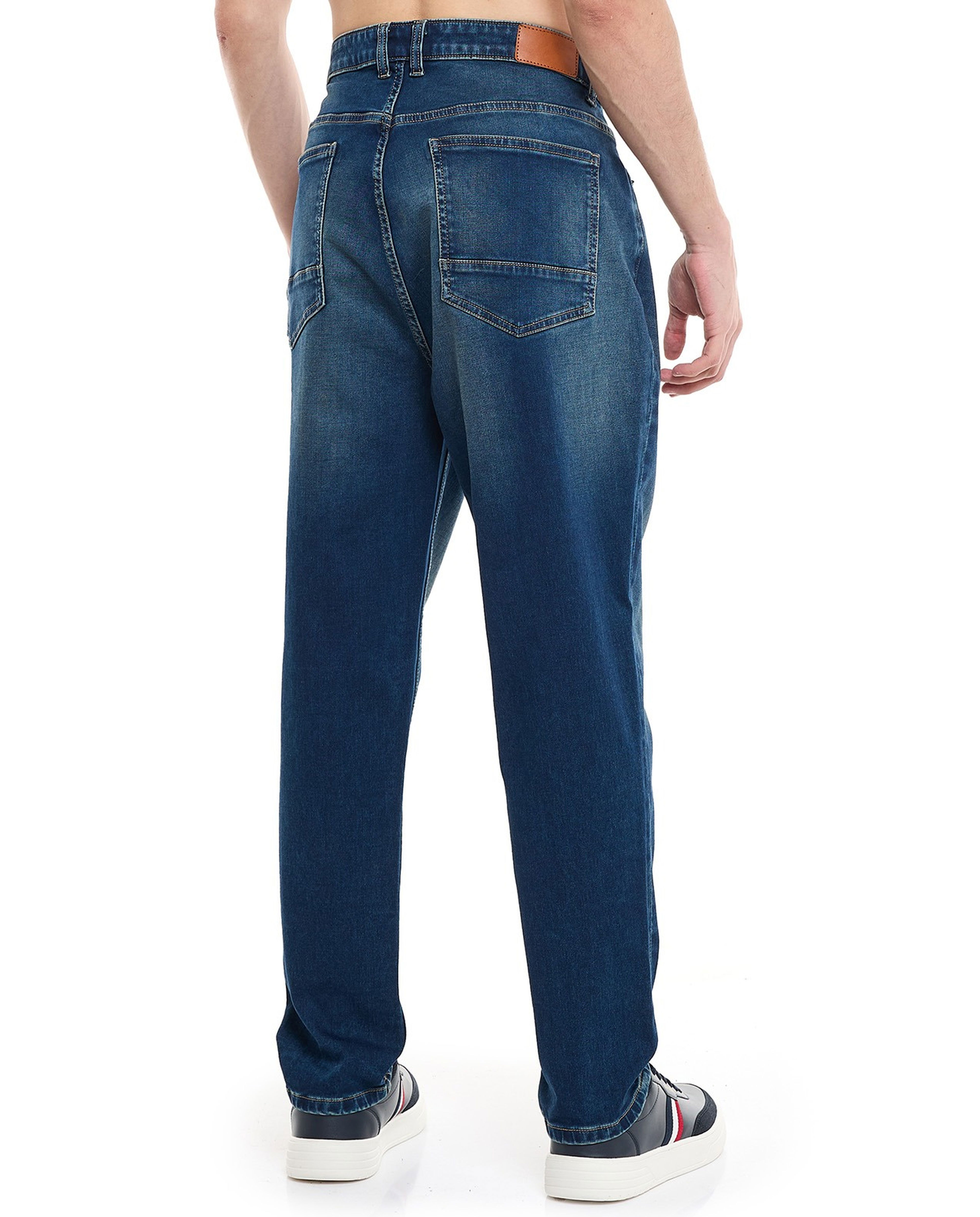 Faded Tapered Fit Jeans with Button Closure