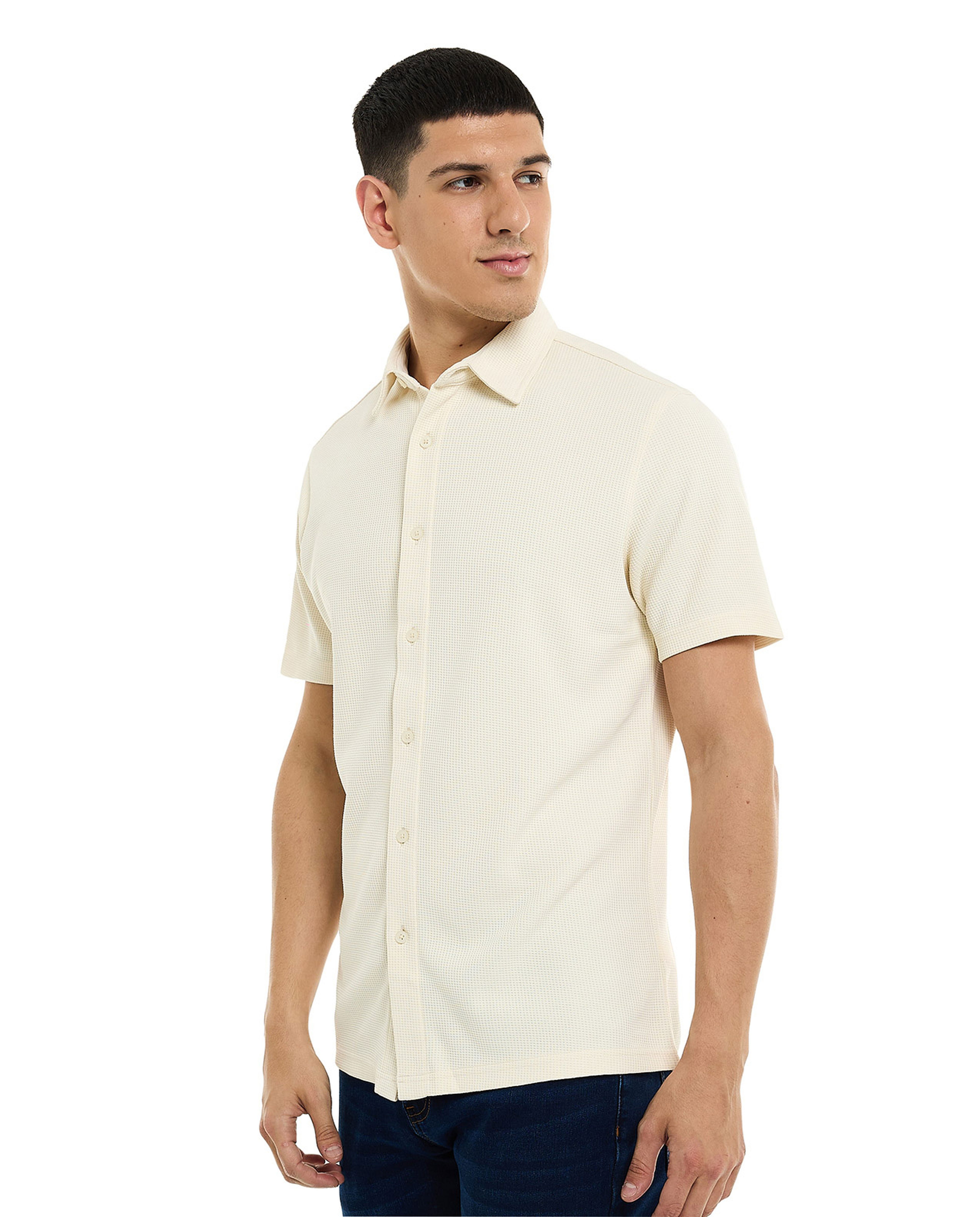 Textured Shirt with Classic Collar and Short Sleeves