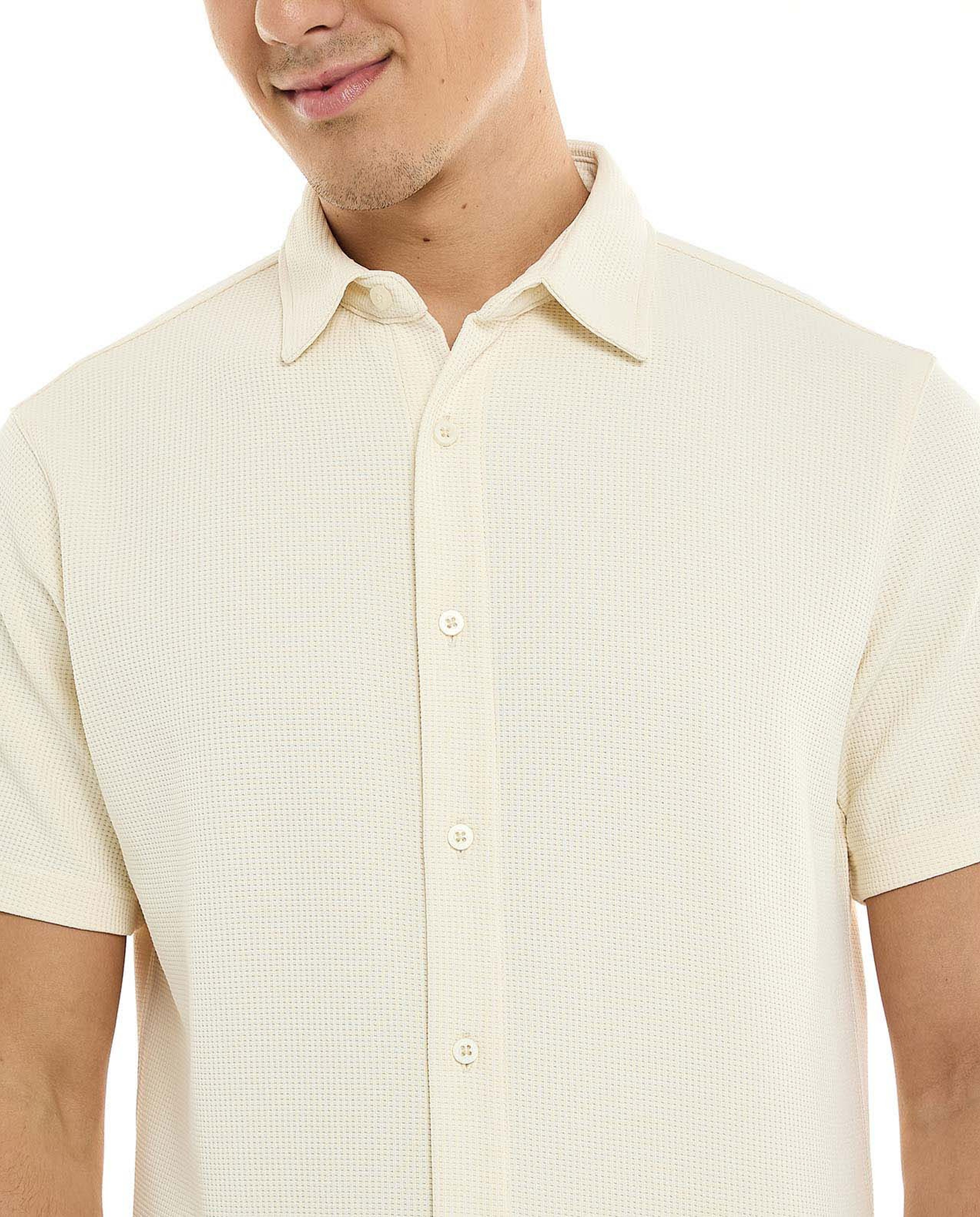 Textured Shirt with Classic Collar and Short Sleeves