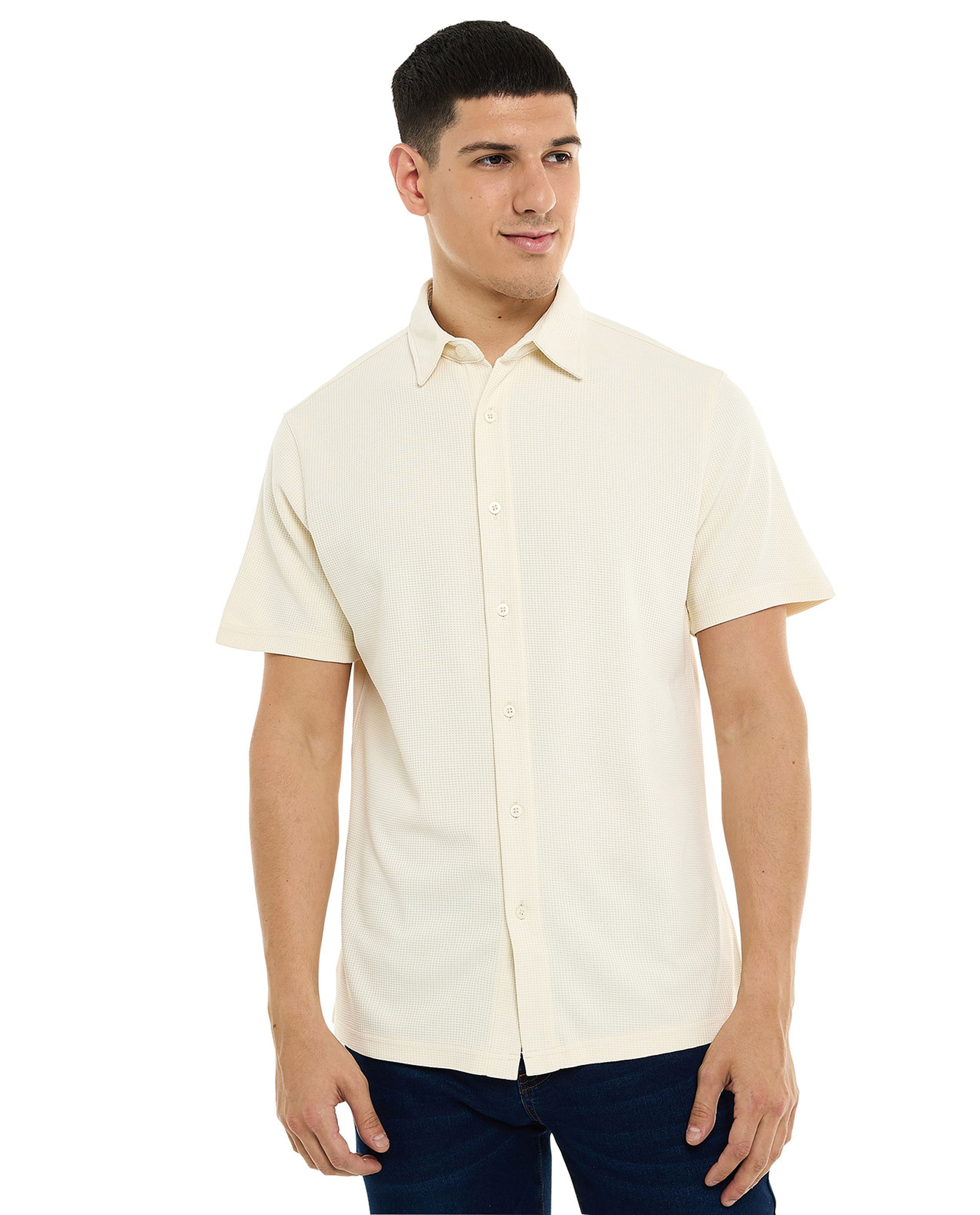 Textured Shirt with Classic Collar and Short Sleeves