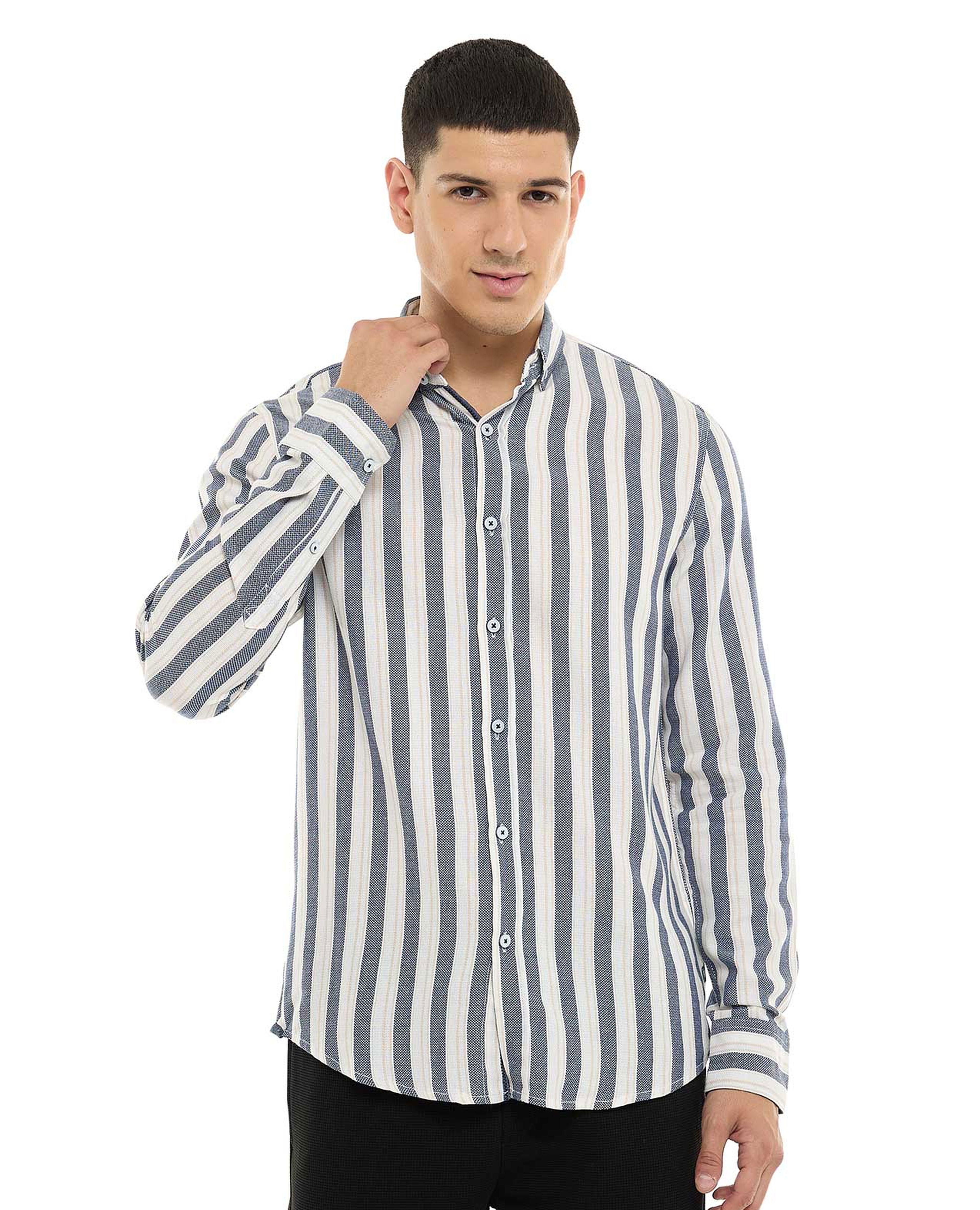 Striped Shirt with Classic Collar and Long Sleeves