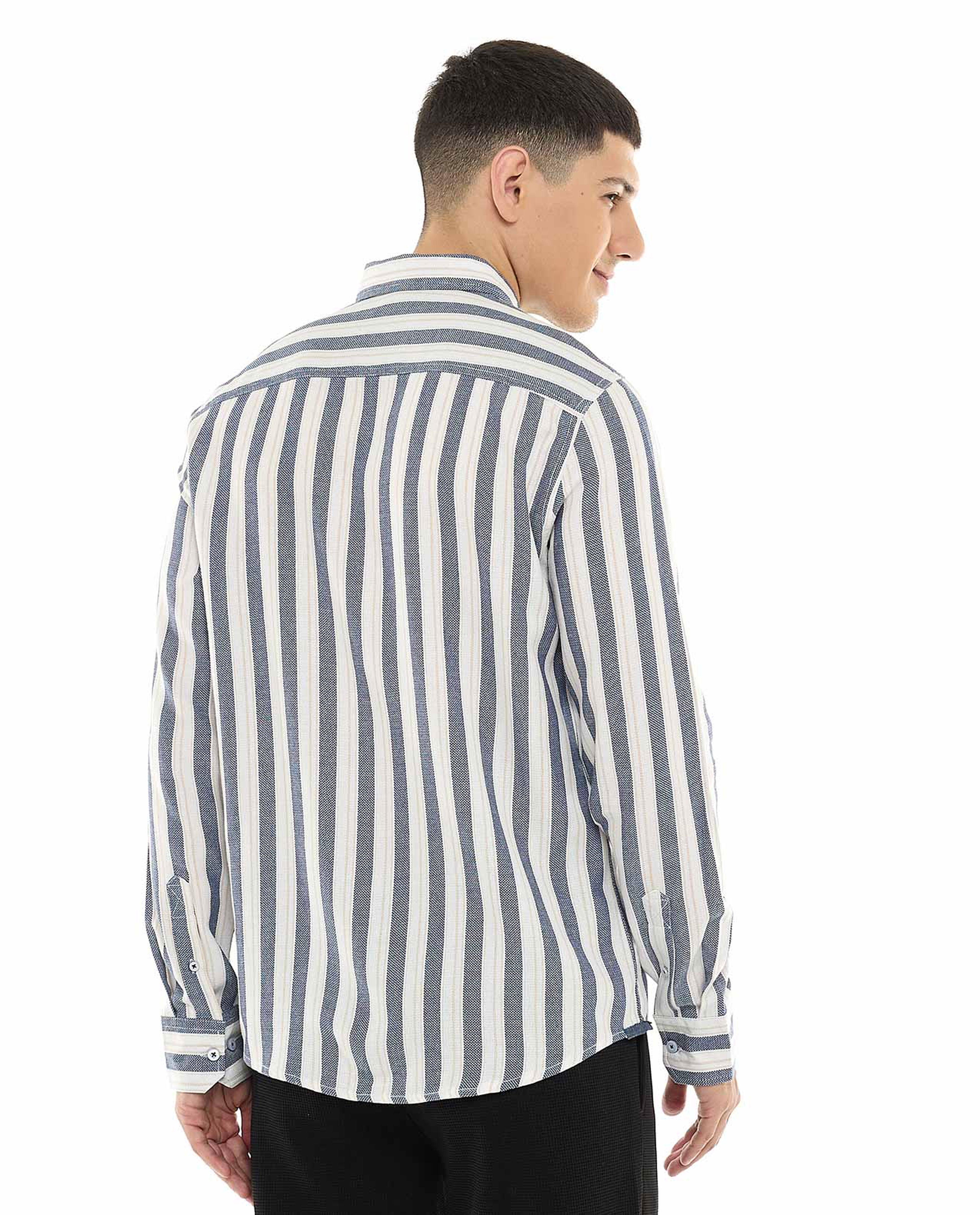 Striped Shirt with Classic Collar and Long Sleeves